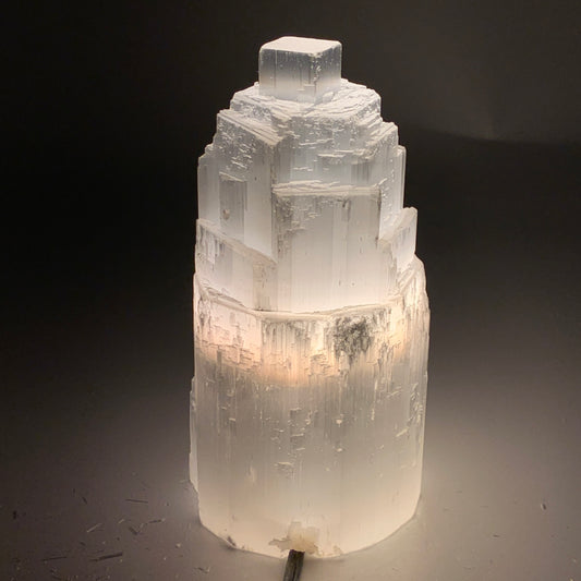 2 lbs, 6"x2.9", Raw Rough Selenite (Satin Spar) Lamp Tower, 6ft Chord, B35863