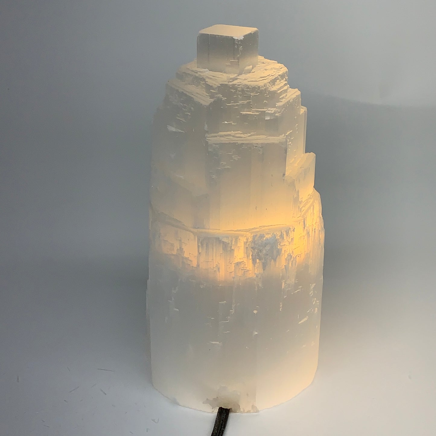 2 lbs, 6"x2.9", Raw Rough Selenite (Satin Spar) Lamp Tower, 6ft Chord, B35863