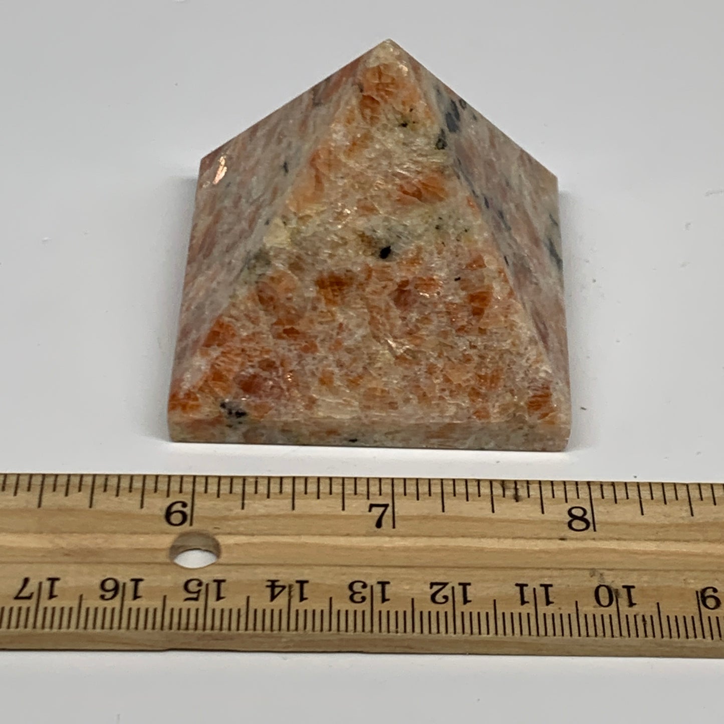 0.33 lbs, 1.8"x2.1"x2.1", Sunstone Pyramid Gemstone, Polished Gemstone, B31778