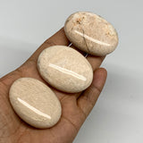 168.4g,1.9"-2.1", 3pcs, Peach Moonstone Crystal Palm-Stone Polished Reiki, B2797