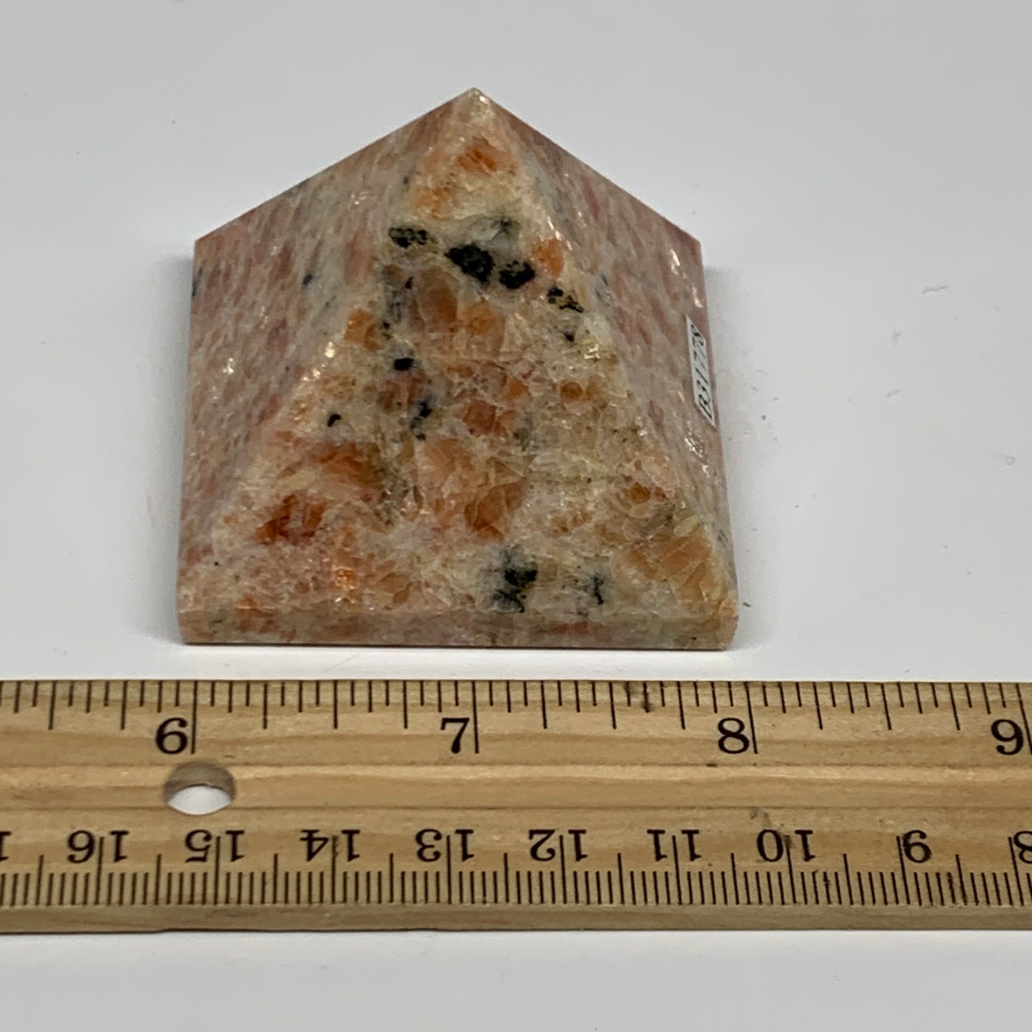 0.33 lbs, 1.8"x2.1"x2.1", Sunstone Pyramid Gemstone, Polished Gemstone, B31778