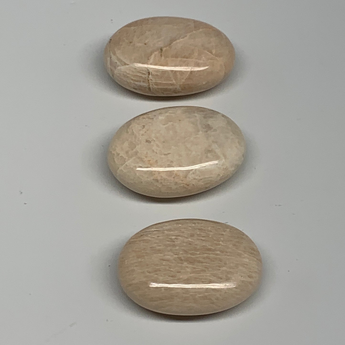 168.4g,1.9"-2.1", 3pcs, Peach Moonstone Crystal Palm-Stone Polished Reiki, B2797