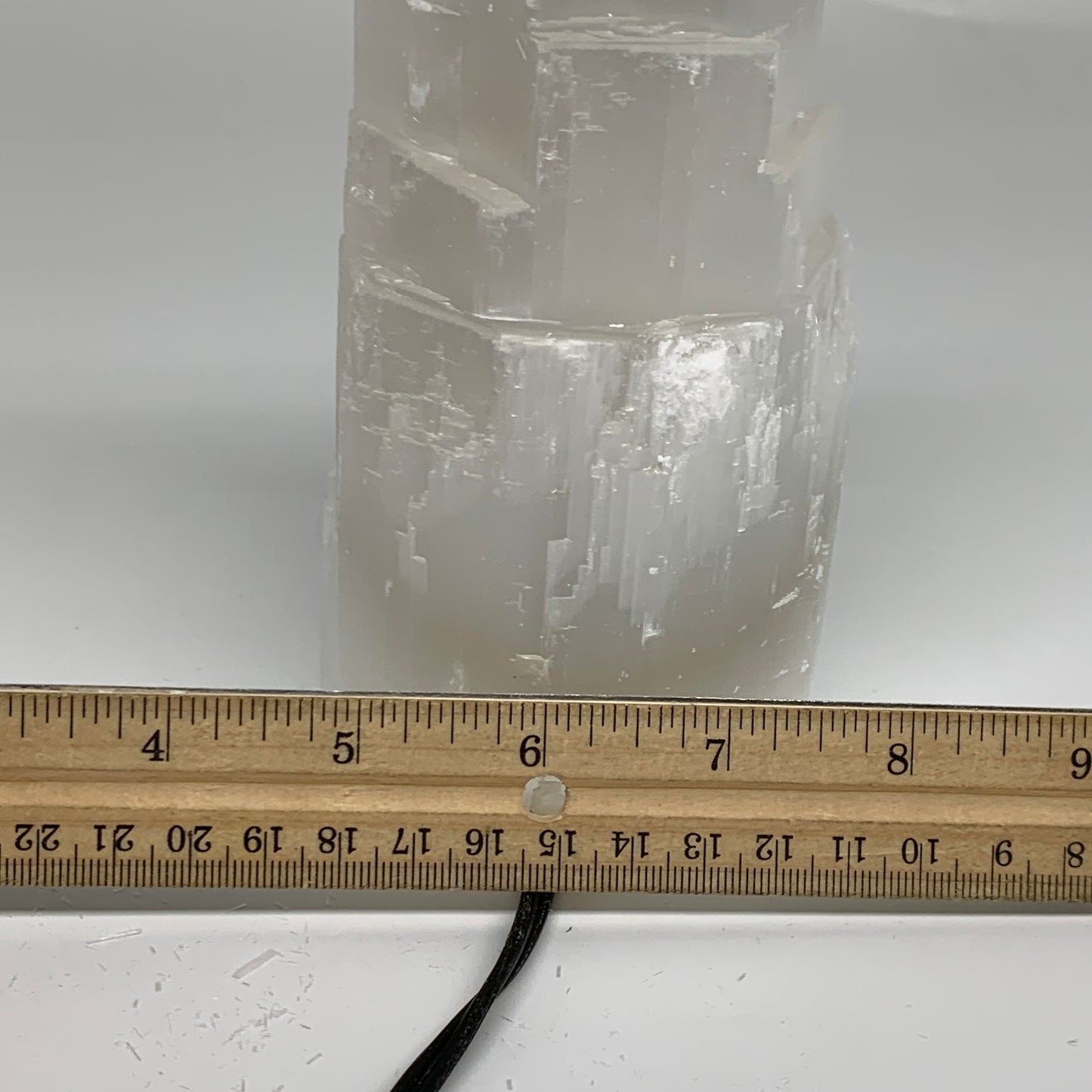 2 lbs, 6"x2.9", Raw Rough Selenite (Satin Spar) Lamp Tower, 6ft Chord, B35863