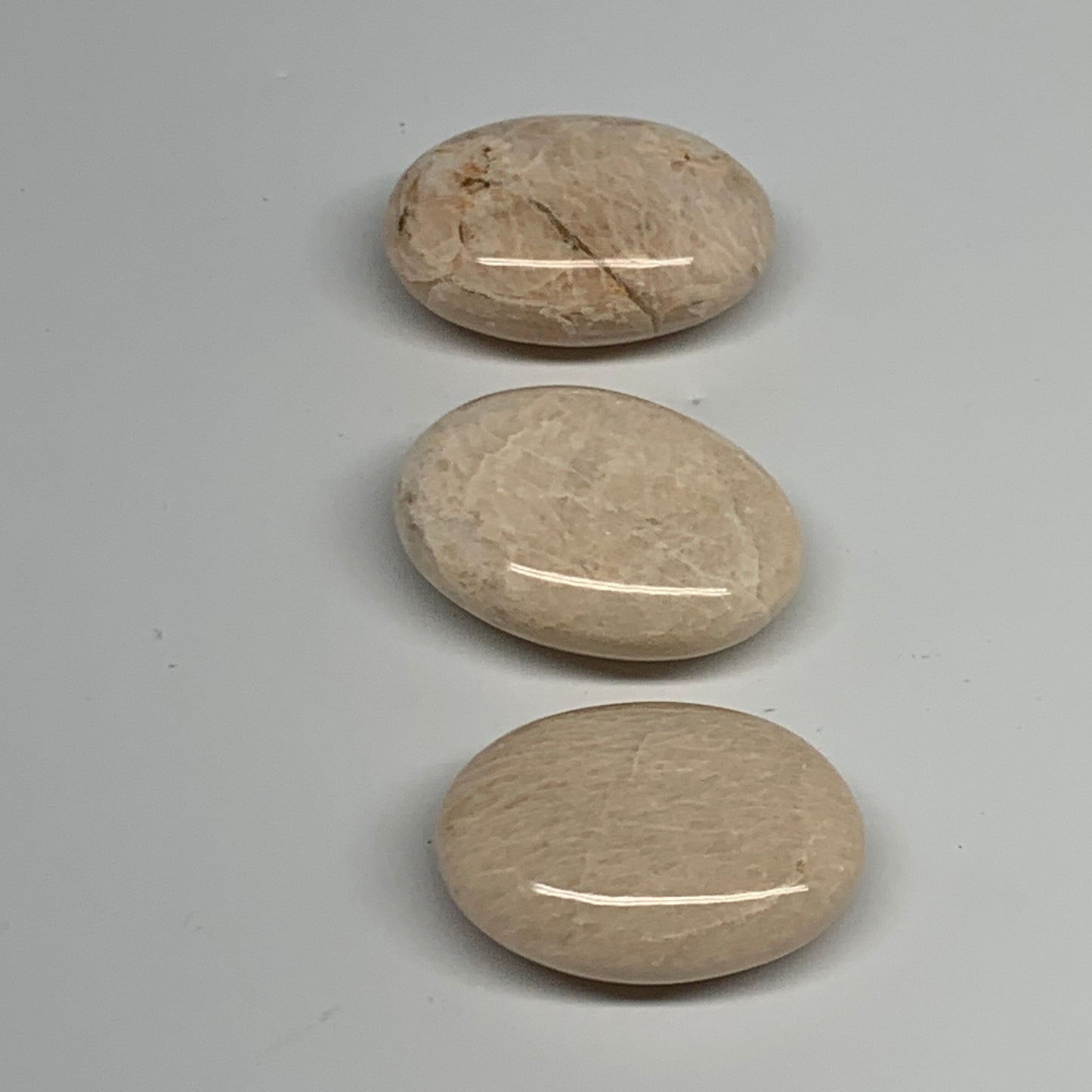 168.4g,1.9"-2.1", 3pcs, Peach Moonstone Crystal Palm-Stone Polished Reiki, B2797