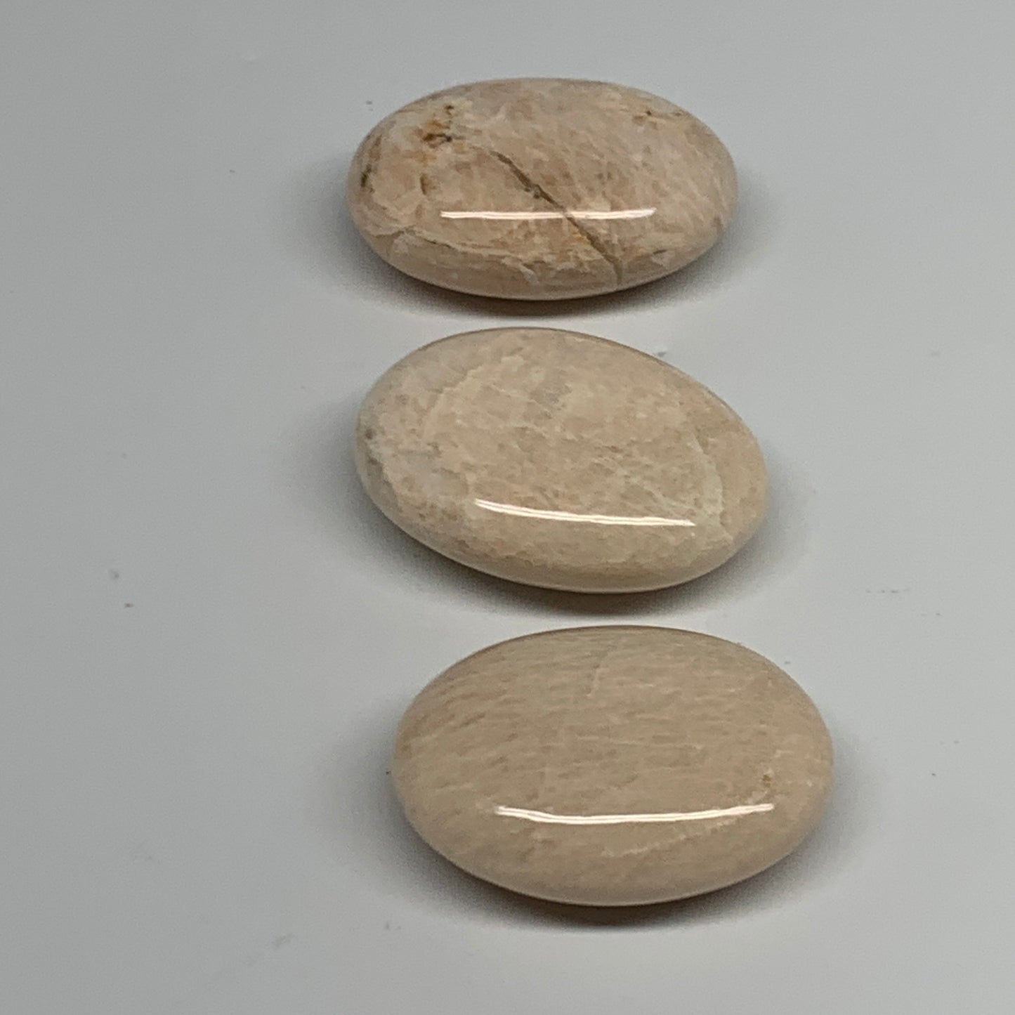 168.4g,1.9"-2.1", 3pcs, Peach Moonstone Crystal Palm-Stone Polished Reiki, B2797