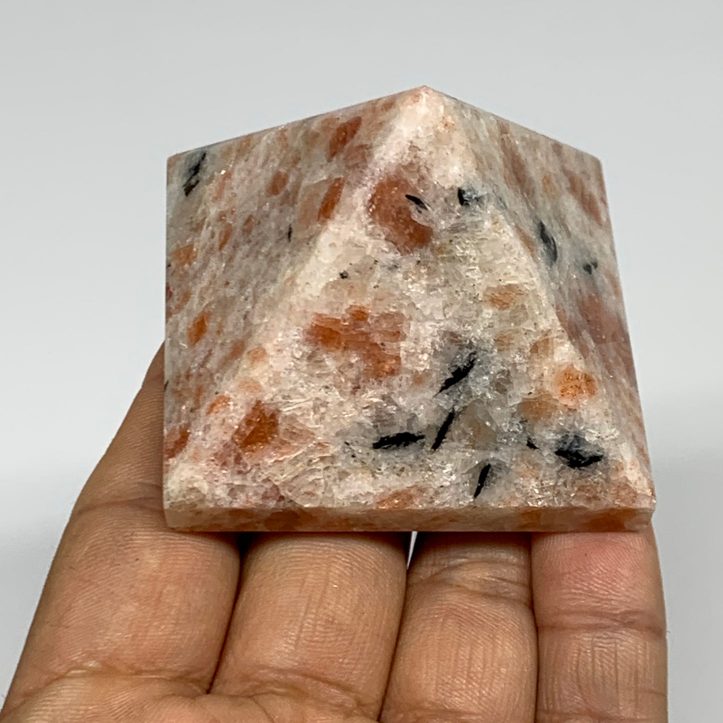 0.31 lbs, 1.6"x2.1"x2.1", Sunstone Pyramid Gemstone, Polished Gemstone, B31779