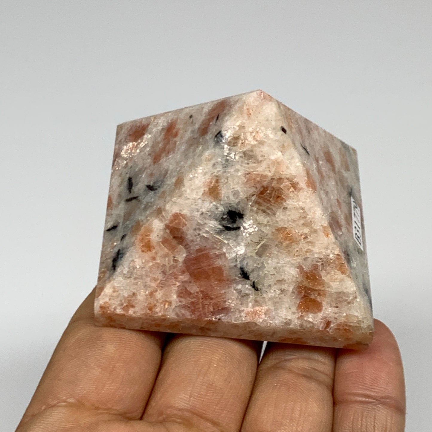 0.31 lbs, 1.6"x2.1"x2.1", Sunstone Pyramid Gemstone, Polished Gemstone, B31779