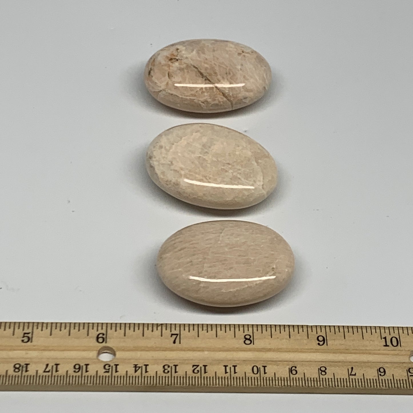 168.4g,1.9"-2.1", 3pcs, Peach Moonstone Crystal Palm-Stone Polished Reiki, B2797