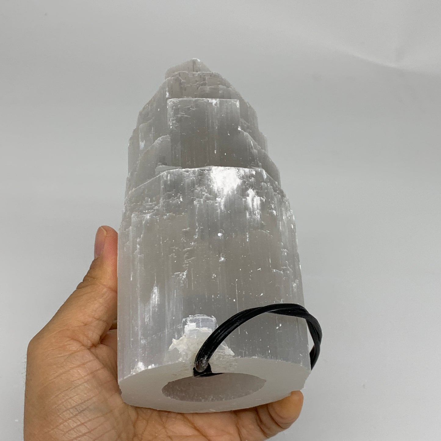 2 lbs, 6"x2.9", Raw Rough Selenite (Satin Spar) Lamp Tower, 6ft Chord, B35863