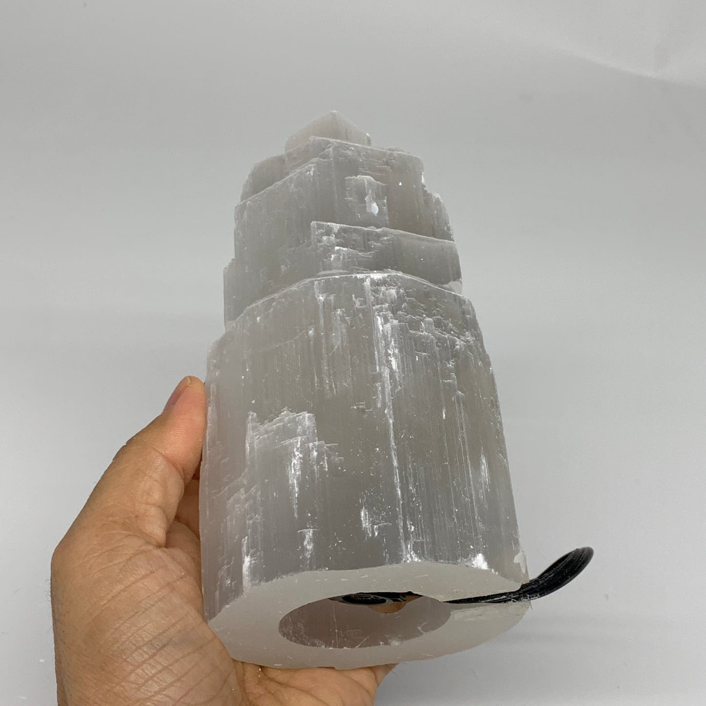 2 lbs, 6"x2.9", Raw Rough Selenite (Satin Spar) Lamp Tower, 6ft Chord, B35863