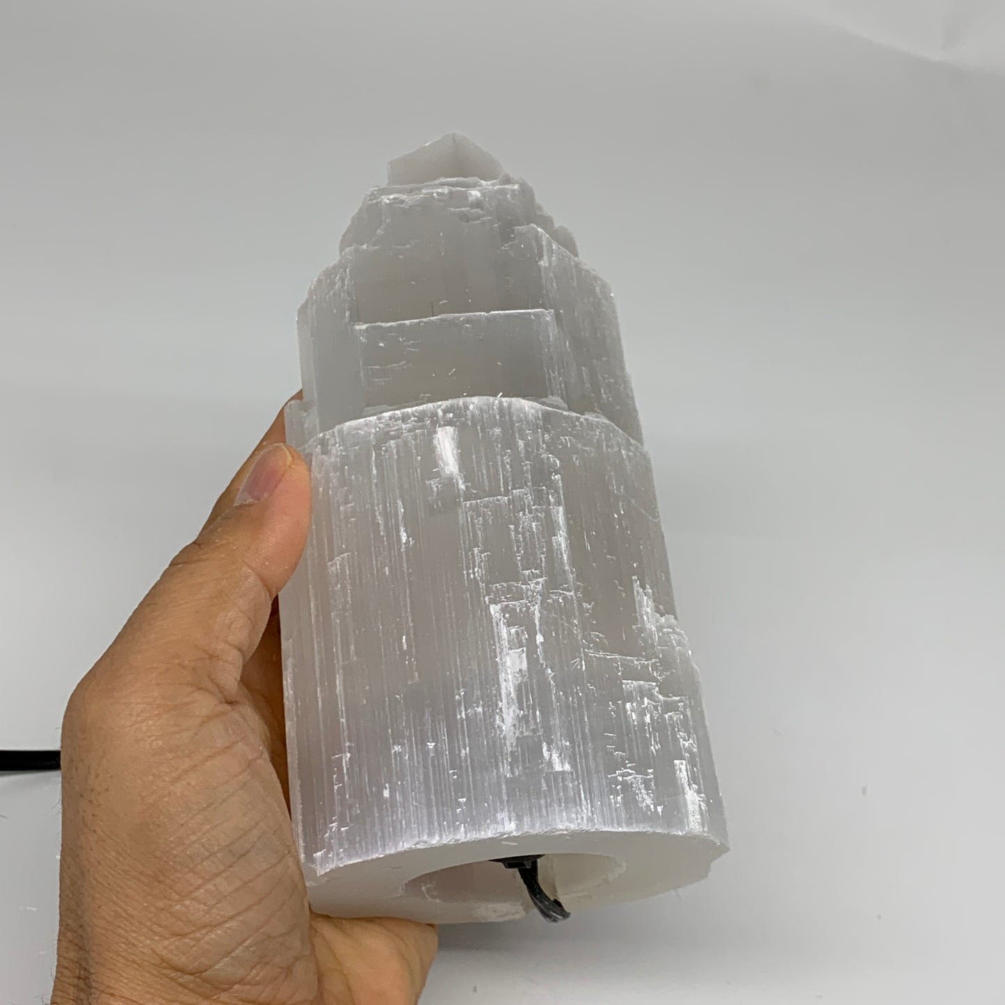 2 lbs, 6"x2.9", Raw Rough Selenite (Satin Spar) Lamp Tower, 6ft Chord, B35863