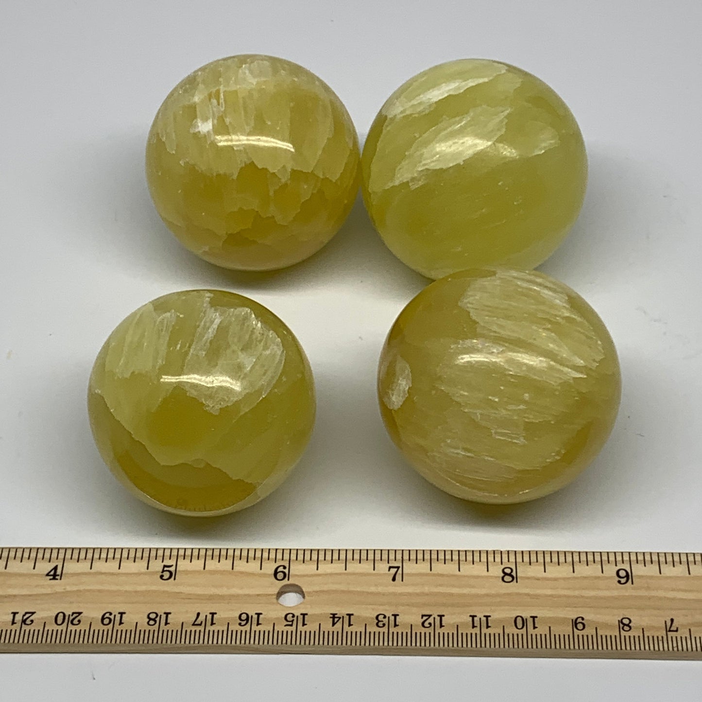 2.2 lbs, 2.1"-2.3", 4pcs Lemon Calcite Spheres Gemstones @Afghanistan, B26023