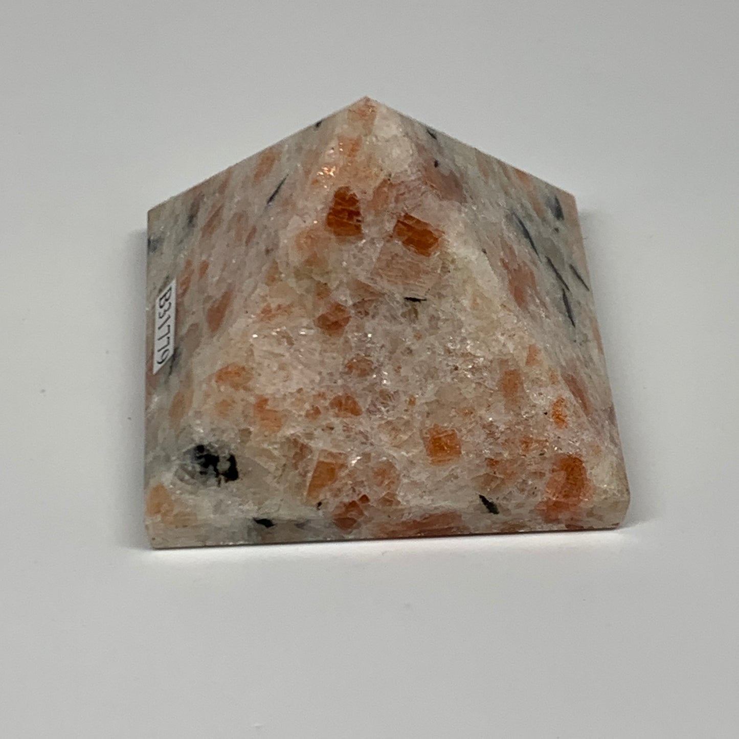 0.31 lbs, 1.6"x2.1"x2.1", Sunstone Pyramid Gemstone, Polished Gemstone, B31779