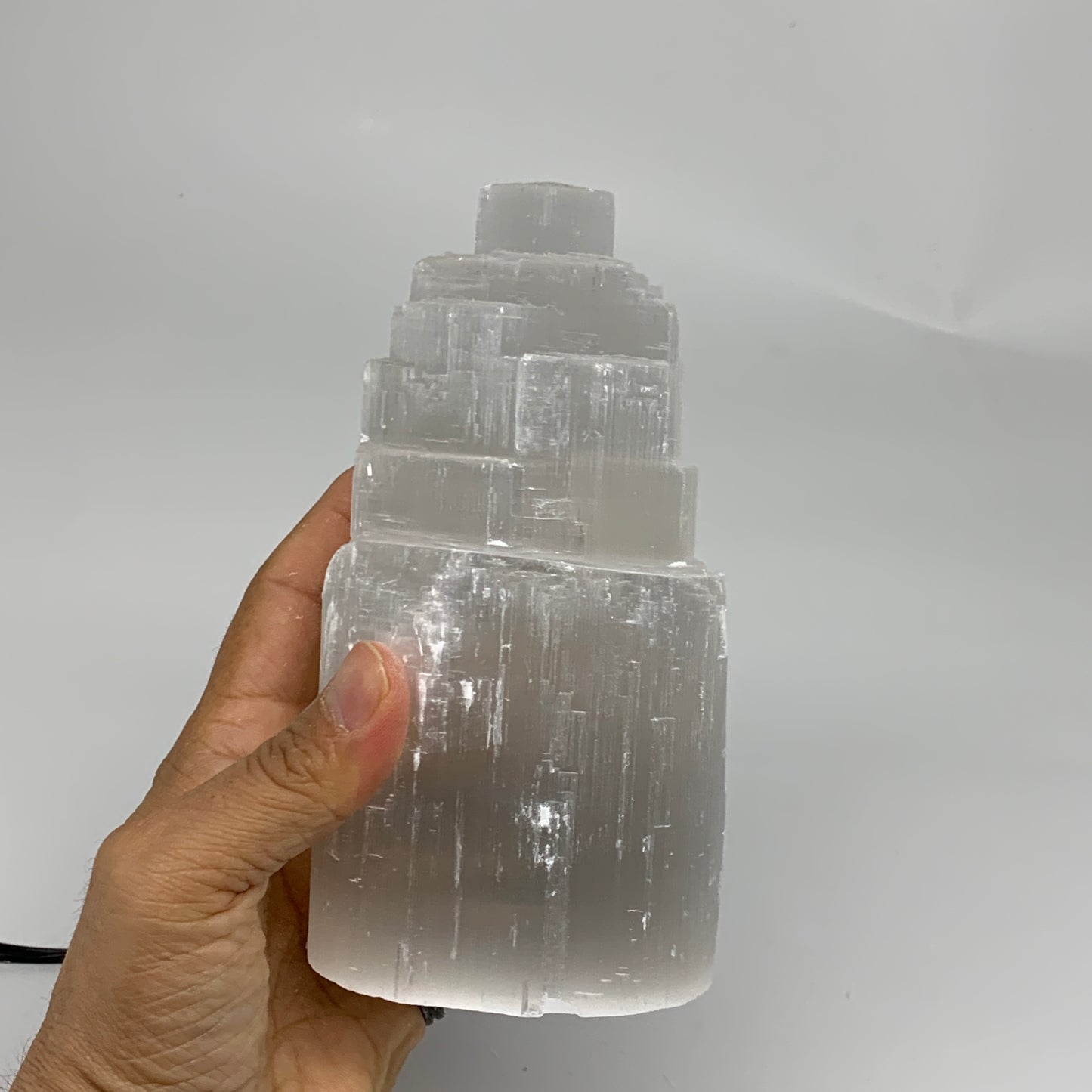 2 lbs, 6"x2.9", Raw Rough Selenite (Satin Spar) Lamp Tower, 6ft Chord, B35863