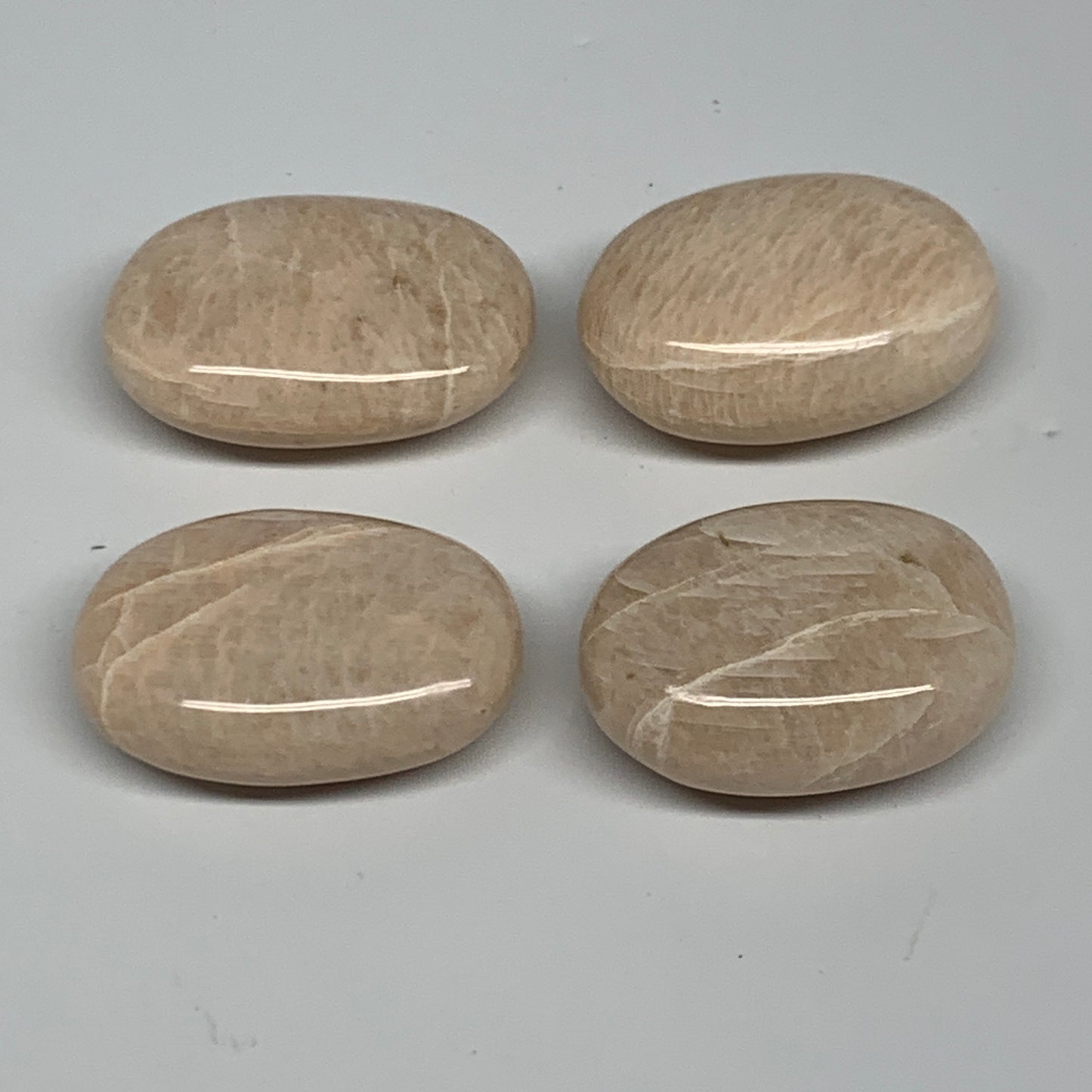 186.2g,1.8"-2", 4pcs, Peach Moonstone Crystal Palm-Stone Polished Reiki, B27972