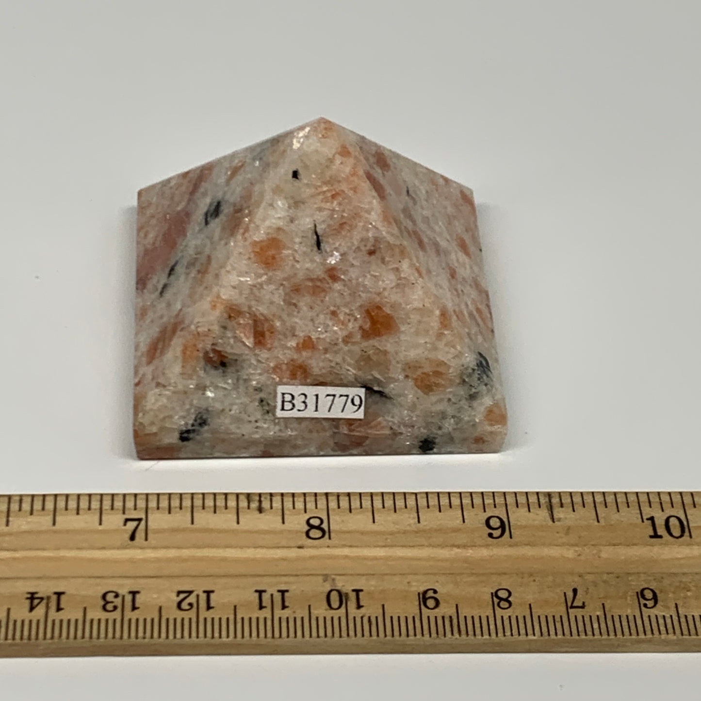 0.31 lbs, 1.6"x2.1"x2.1", Sunstone Pyramid Gemstone, Polished Gemstone, B31779