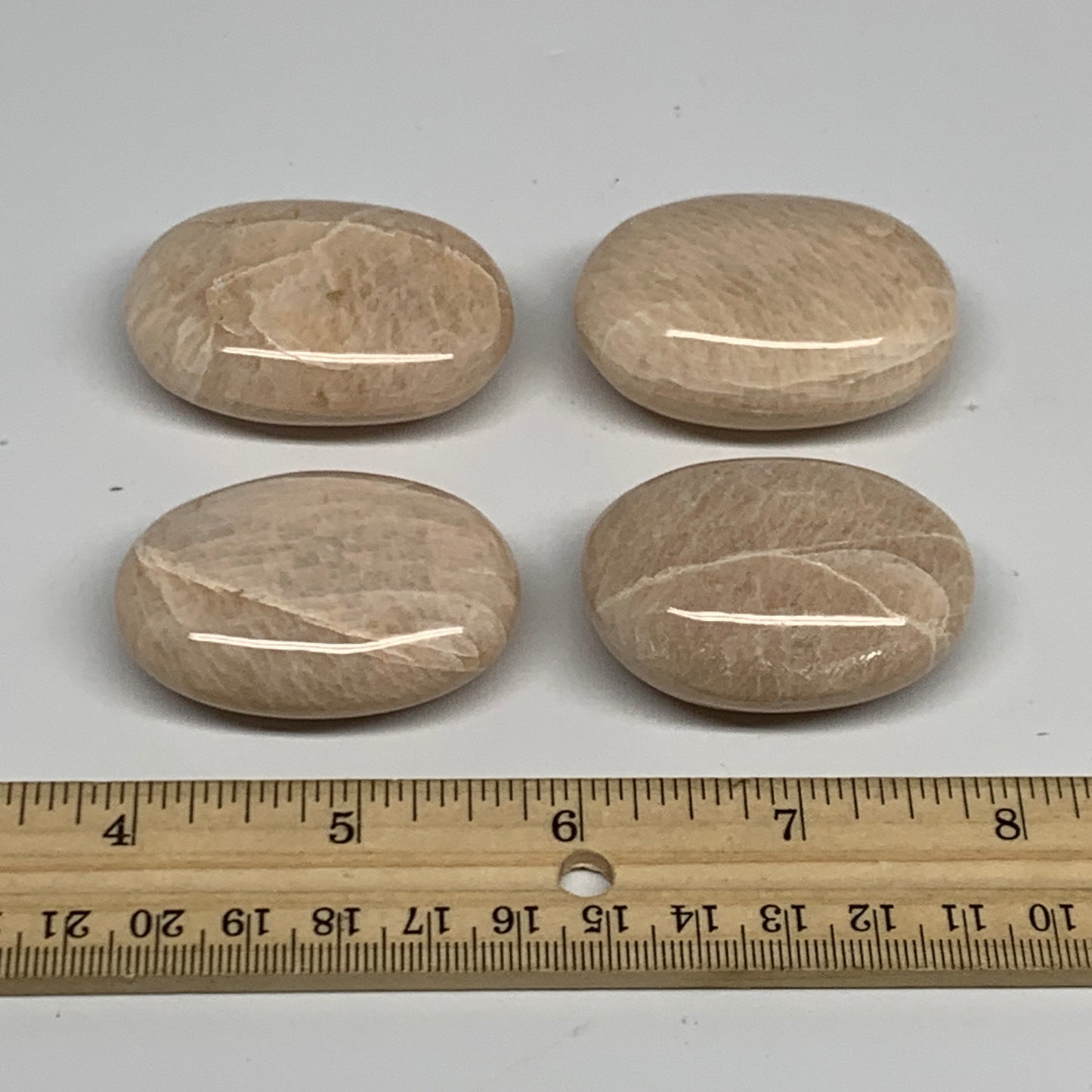 186.2g,1.8"-2", 4pcs, Peach Moonstone Crystal Palm-Stone Polished Reiki, B27972