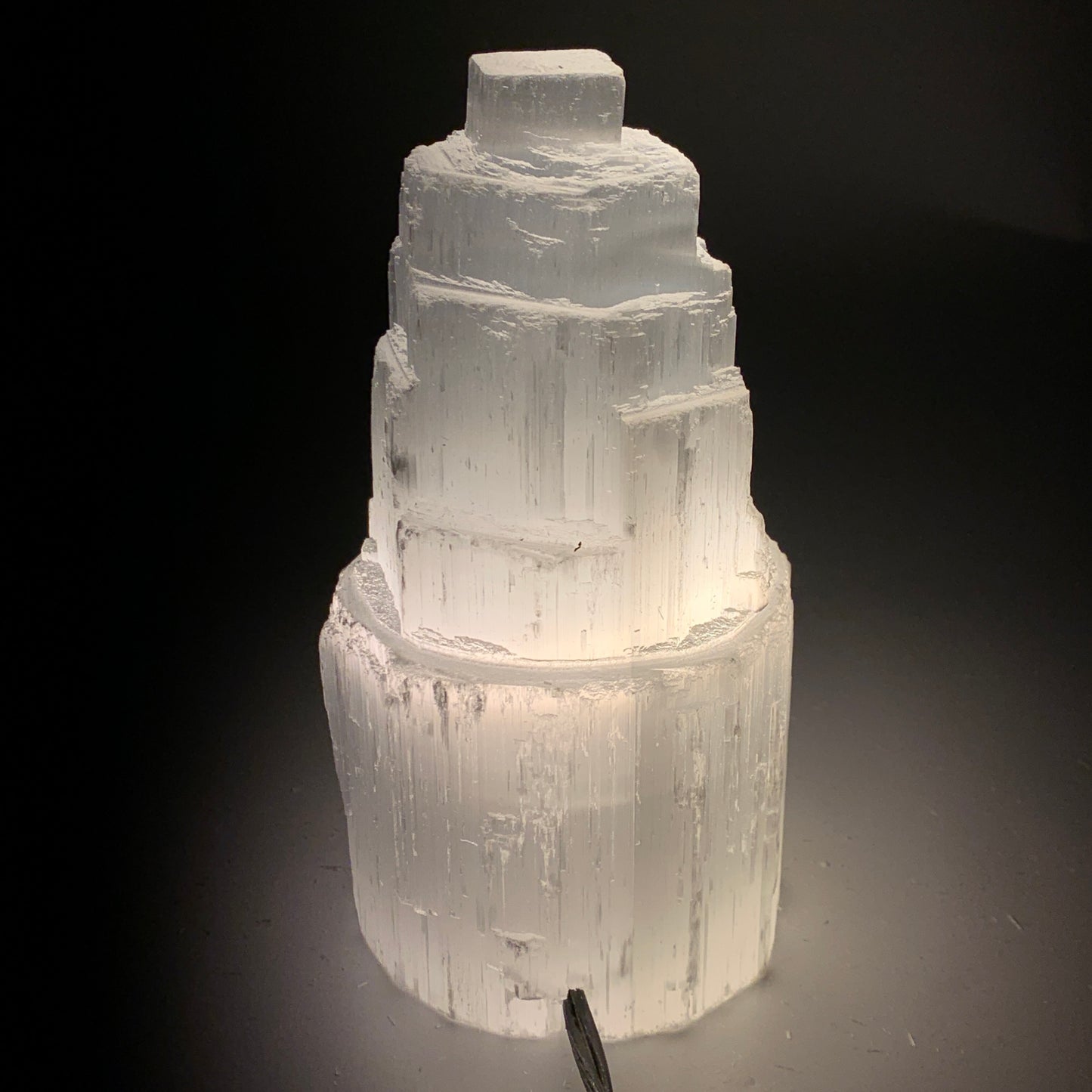 1.9 lbs, 6"x3.1", Raw Rough Selenite (Satin Spar) Lamp Tower, 6ft Chord, B35864
