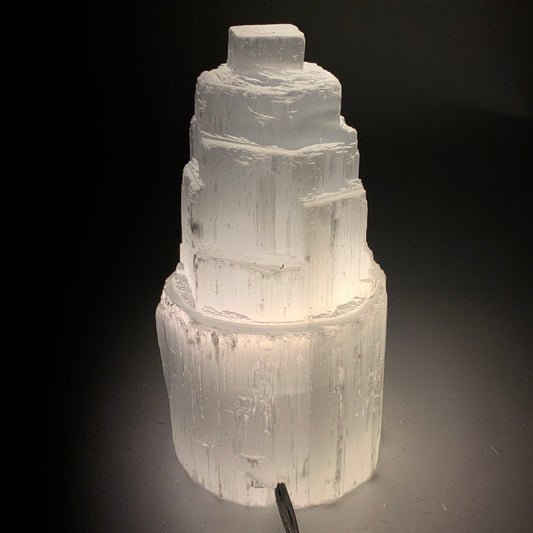 1.9 lbs, 6"x3.1", Raw Rough Selenite (Satin Spar) Lamp Tower, 6ft Chord, B35864