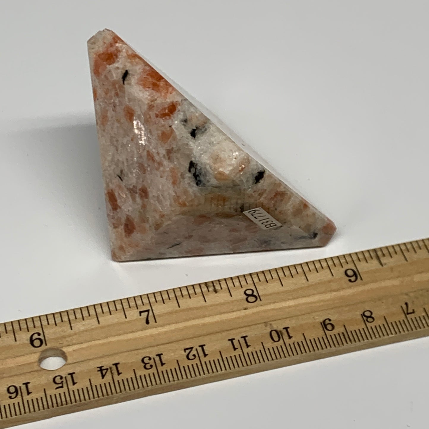 0.31 lbs, 1.6"x2.1"x2.1", Sunstone Pyramid Gemstone, Polished Gemstone, B31779