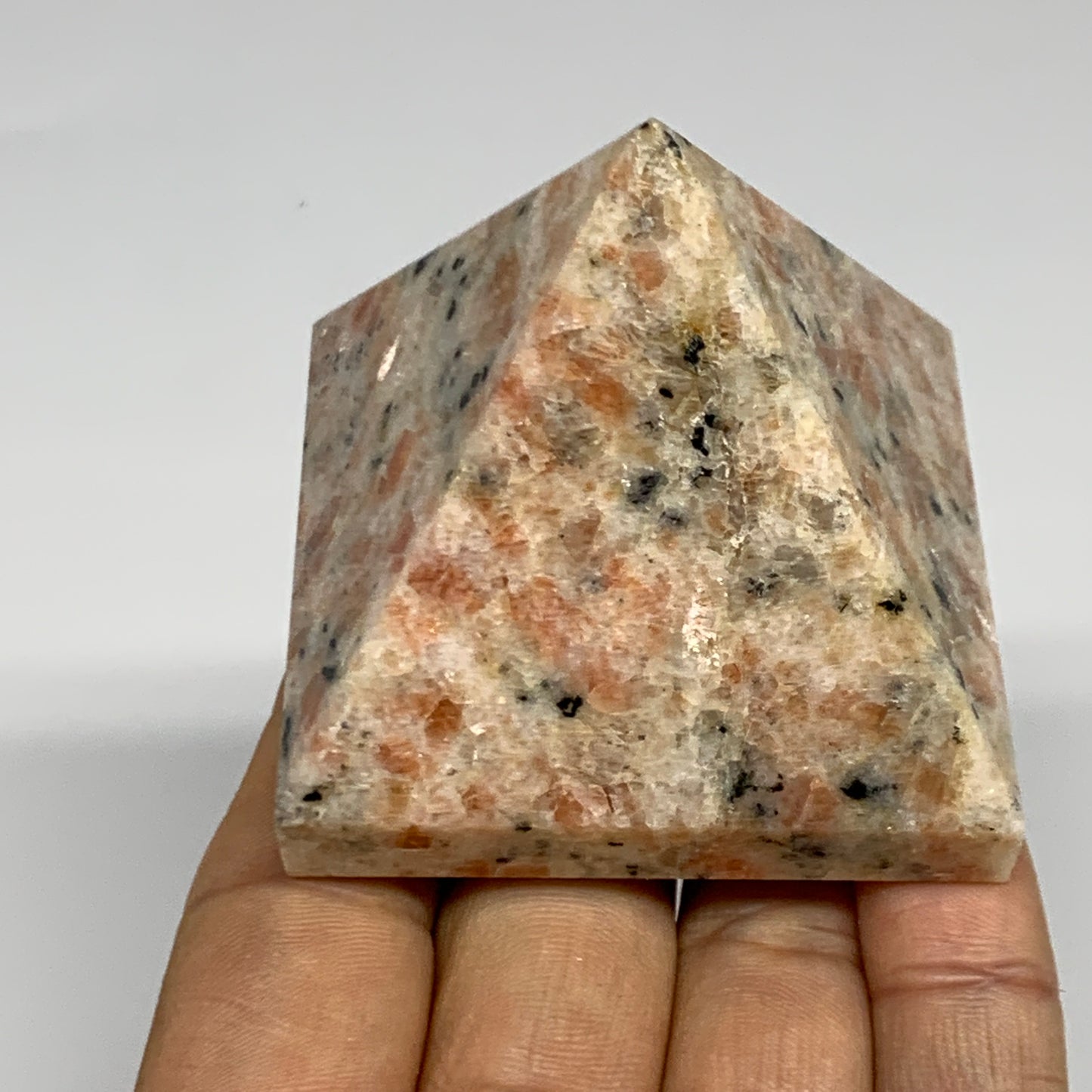0.42 lbs, 2.1"x2.2"x2.2", Sunstone Pyramid Gemstone, Polished Gemstone, B31780