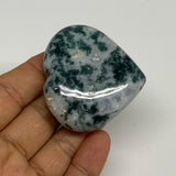 70.7g, 2"x2.1"x0.8", Natural Moss Agate Heart Crystal Gemstone @India, B29523