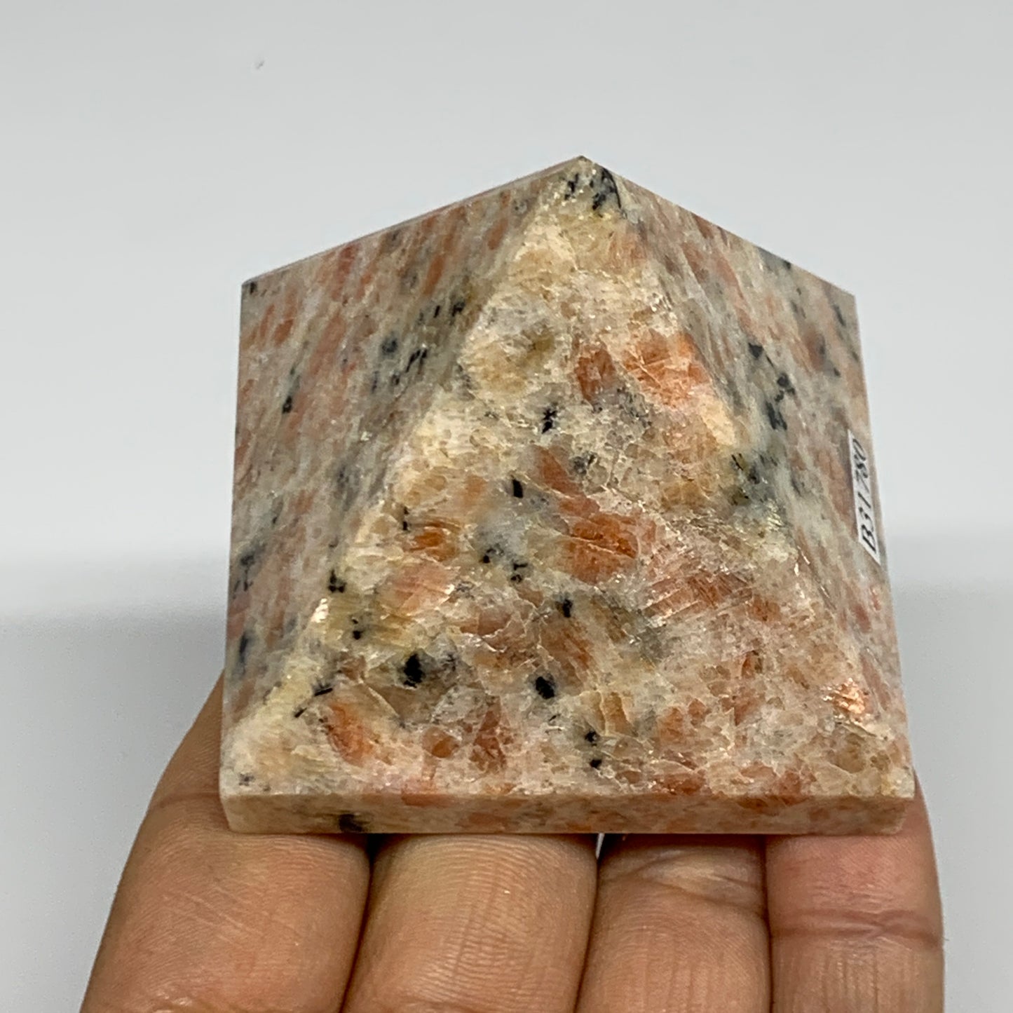 0.42 lbs, 2.1"x2.2"x2.2", Sunstone Pyramid Gemstone, Polished Gemstone, B31780