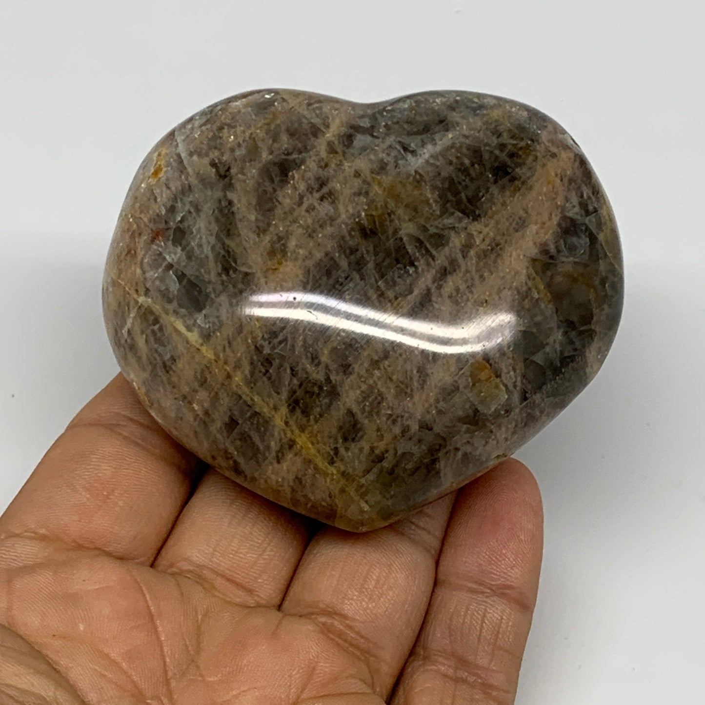 0.46 lbs, 2.5"x2.8"x1.3", Black Moonstone Heart Polished Crystal Home Decor, B30