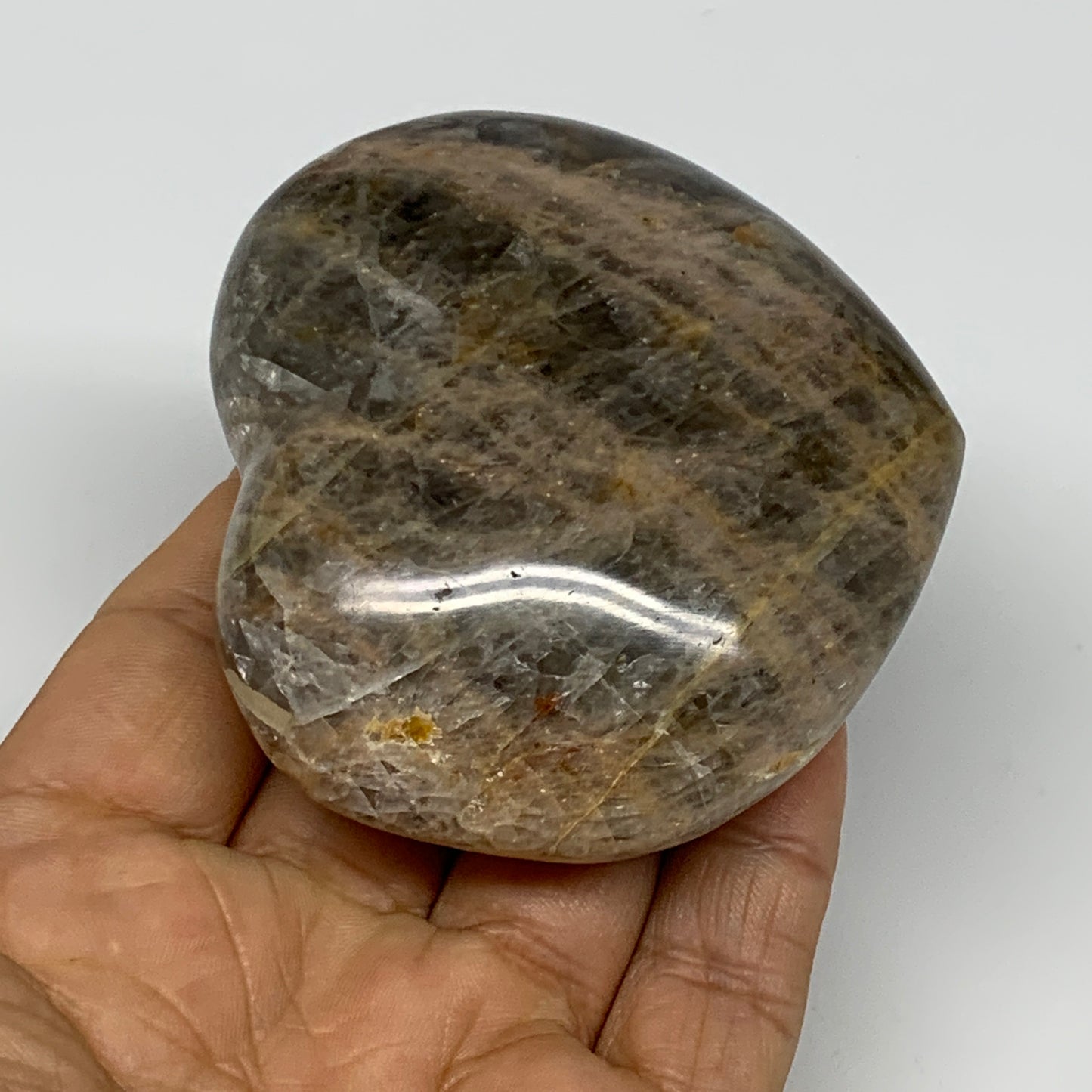 0.46 lbs, 2.5"x2.8"x1.3", Black Moonstone Heart Polished Crystal Home Decor, B30