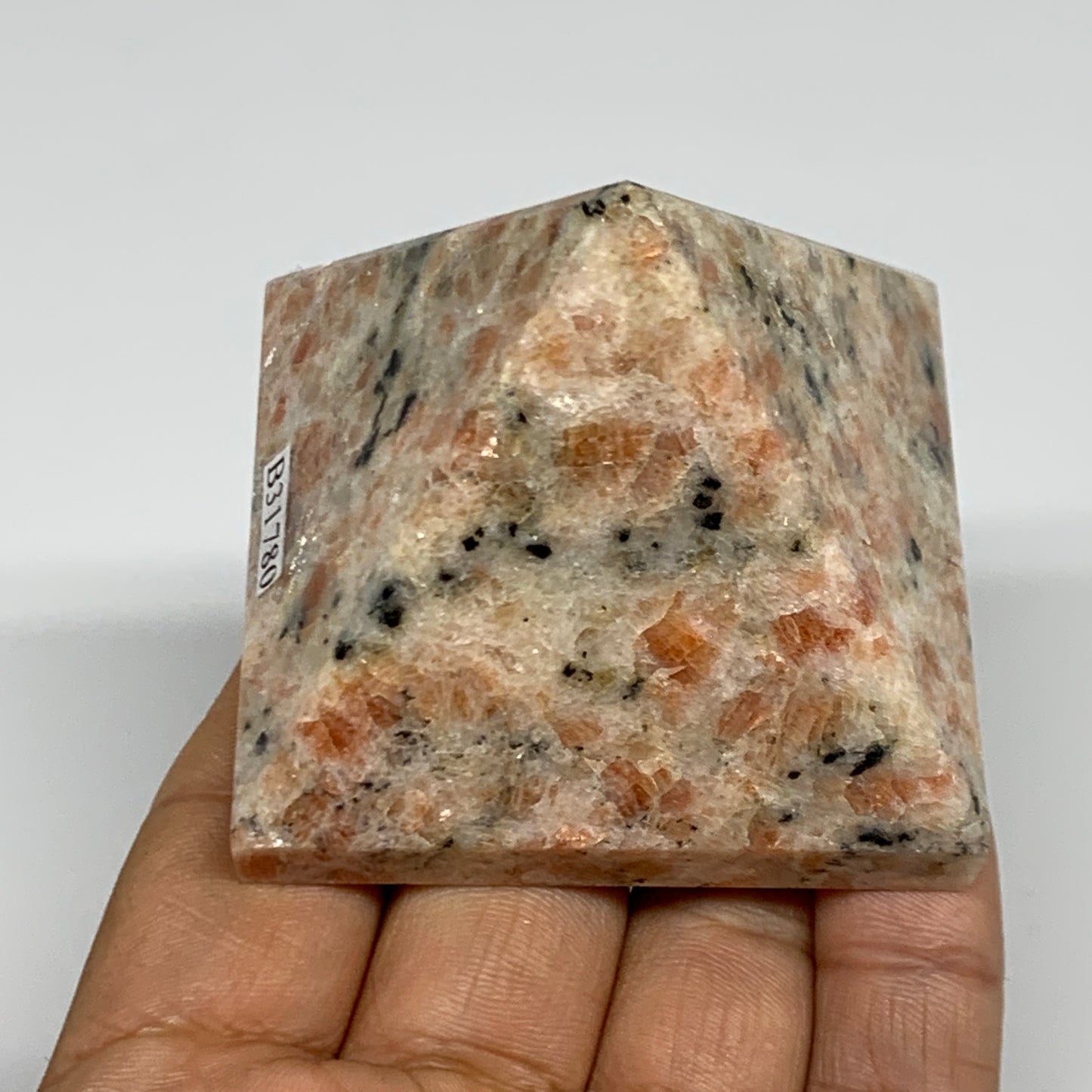 0.42 lbs, 2.1"x2.2"x2.2", Sunstone Pyramid Gemstone, Polished Gemstone, B31780