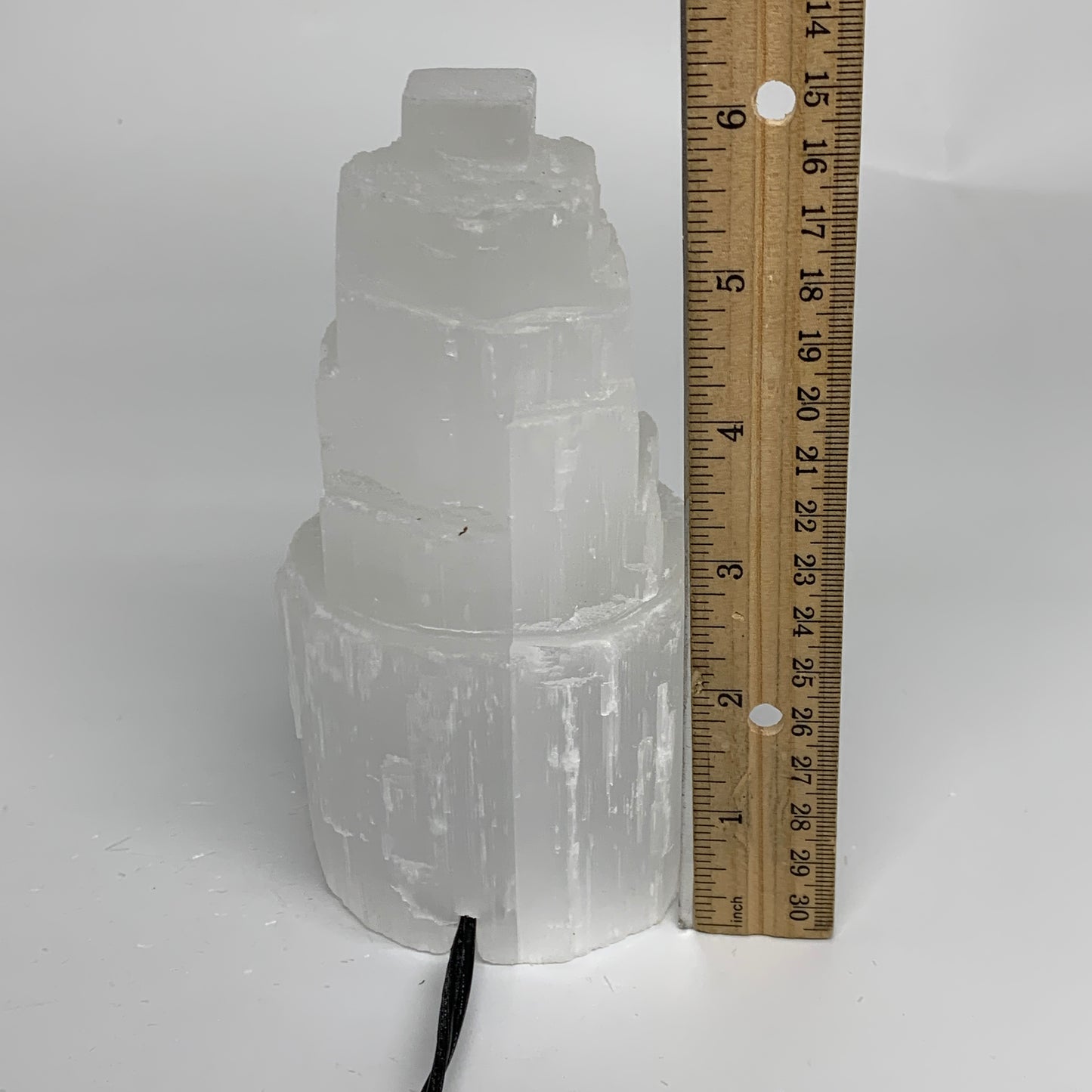 1.9 lbs, 6"x3.1", Raw Rough Selenite (Satin Spar) Lamp Tower, 6ft Chord, B35864