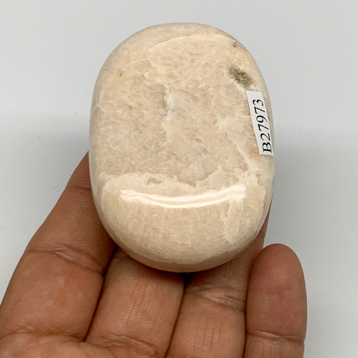 114.5g,2.4"x1.7"x1" Peach Moonstone Crystal Palm-Stone Polished Reiki, B27973