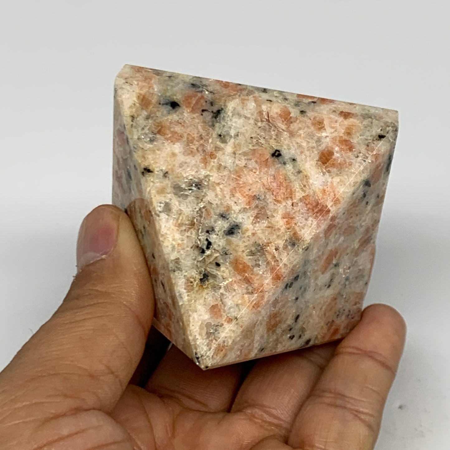0.42 lbs, 2.1"x2.2"x2.2", Sunstone Pyramid Gemstone, Polished Gemstone, B31780