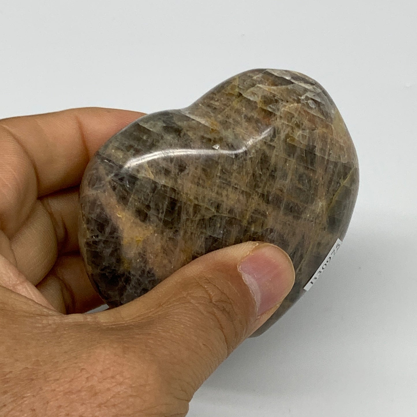 0.46 lbs, 2.5"x2.8"x1.3", Black Moonstone Heart Polished Crystal Home Decor, B30