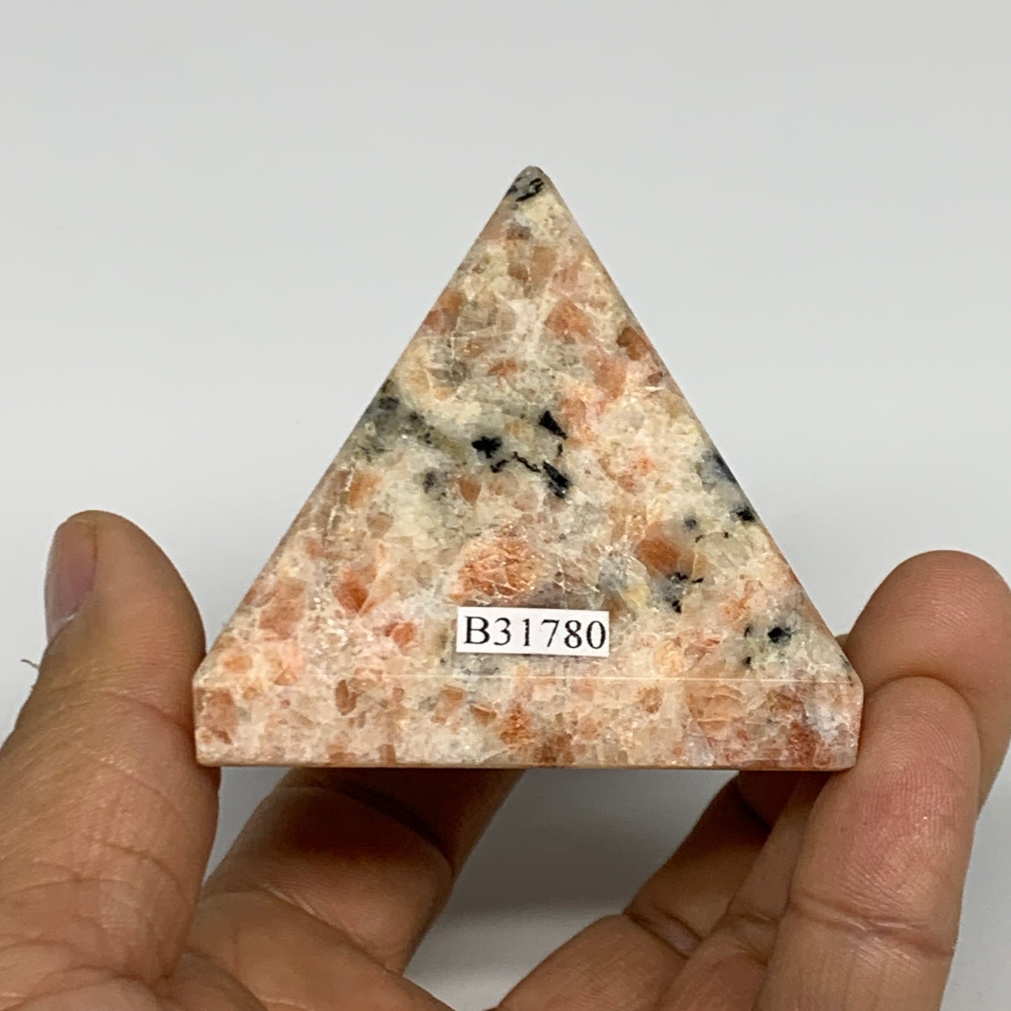 0.42 lbs, 2.1"x2.2"x2.2", Sunstone Pyramid Gemstone, Polished Gemstone, B31780