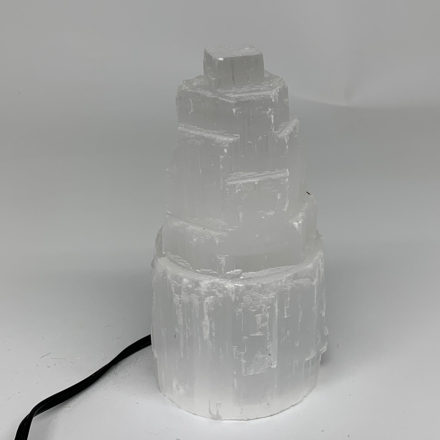 1.9 lbs, 6"x3.1", Raw Rough Selenite (Satin Spar) Lamp Tower, 6ft Chord, B35864