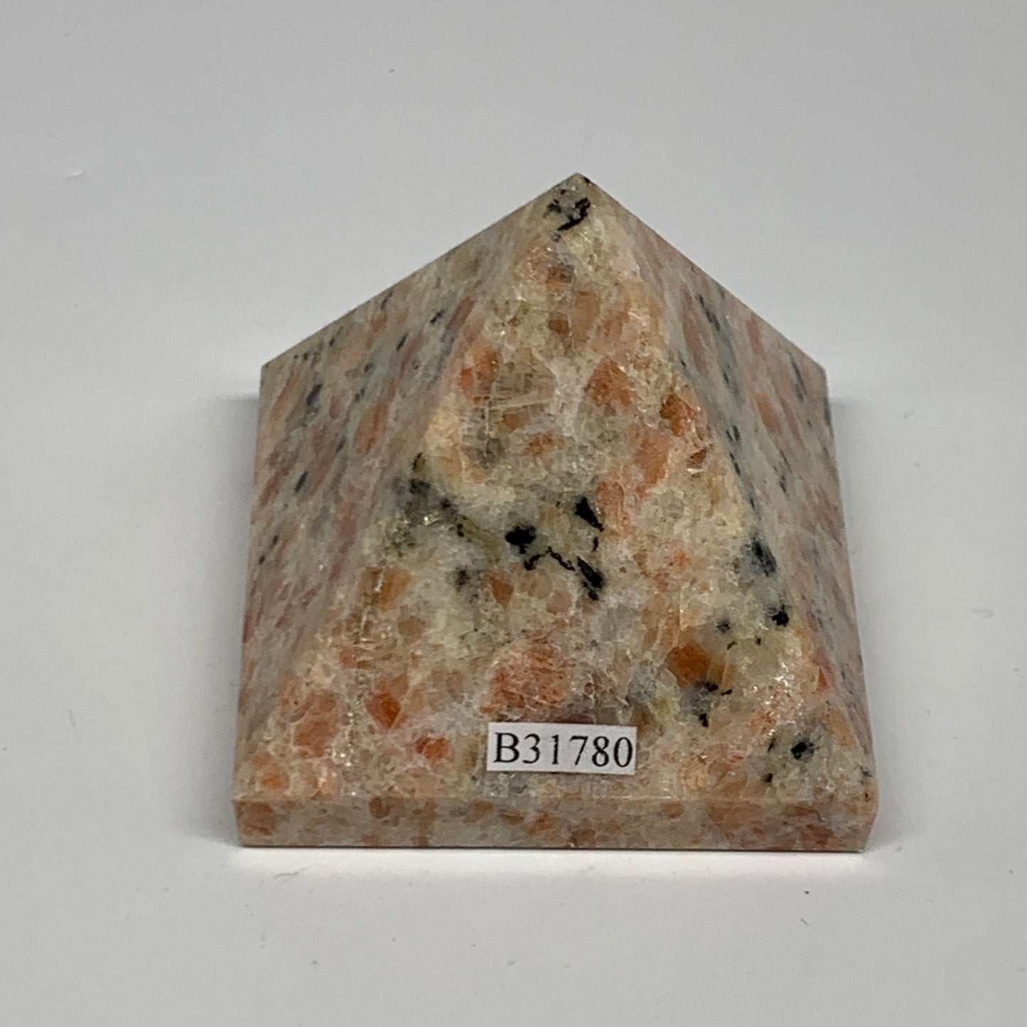 0.42 lbs, 2.1"x2.2"x2.2", Sunstone Pyramid Gemstone, Polished Gemstone, B31780