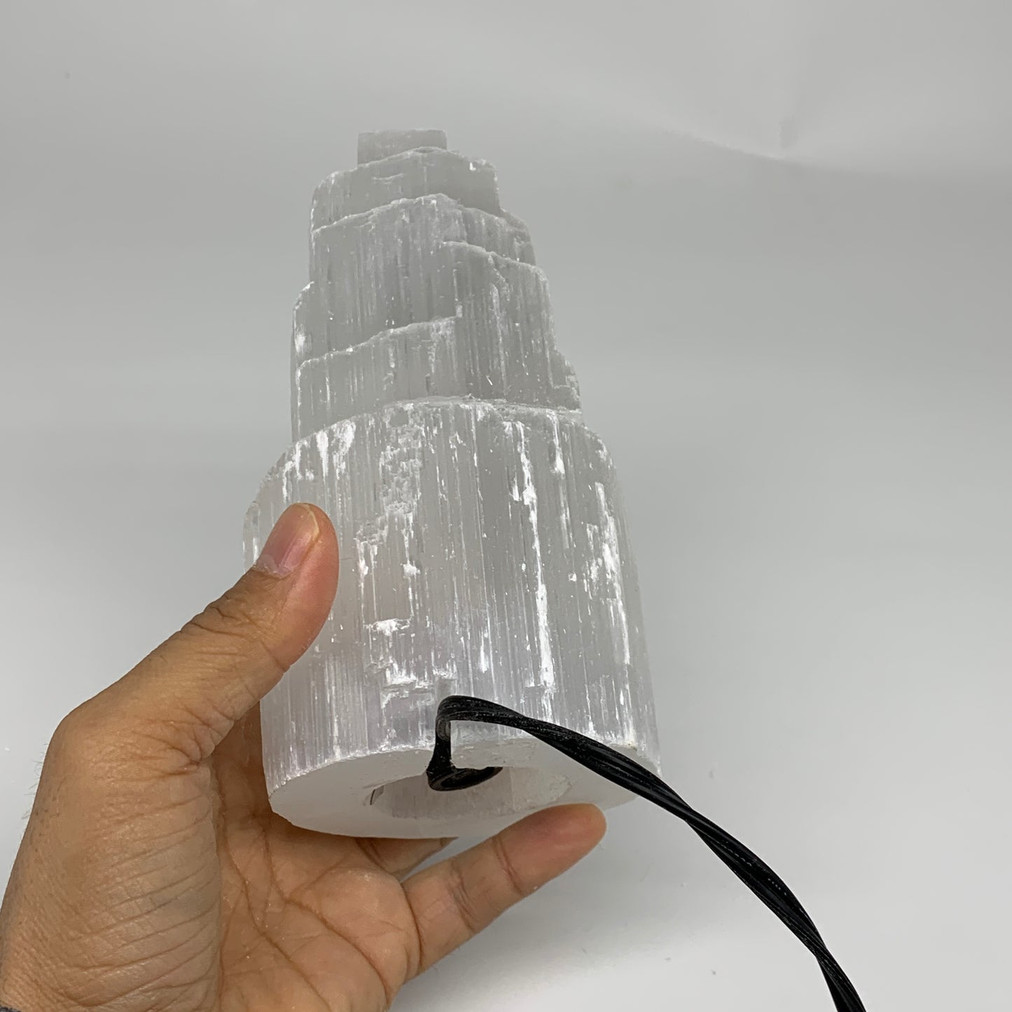 1.9 lbs, 6"x3.1", Raw Rough Selenite (Satin Spar) Lamp Tower, 6ft Chord, B35864