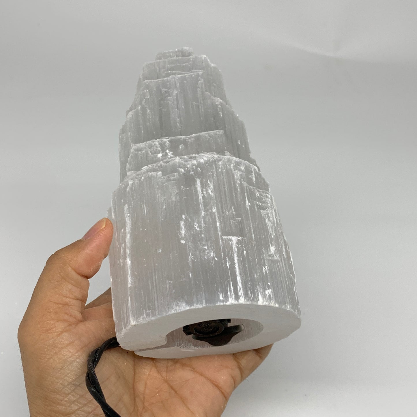 1.9 lbs, 6"x3.1", Raw Rough Selenite (Satin Spar) Lamp Tower, 6ft Chord, B35864