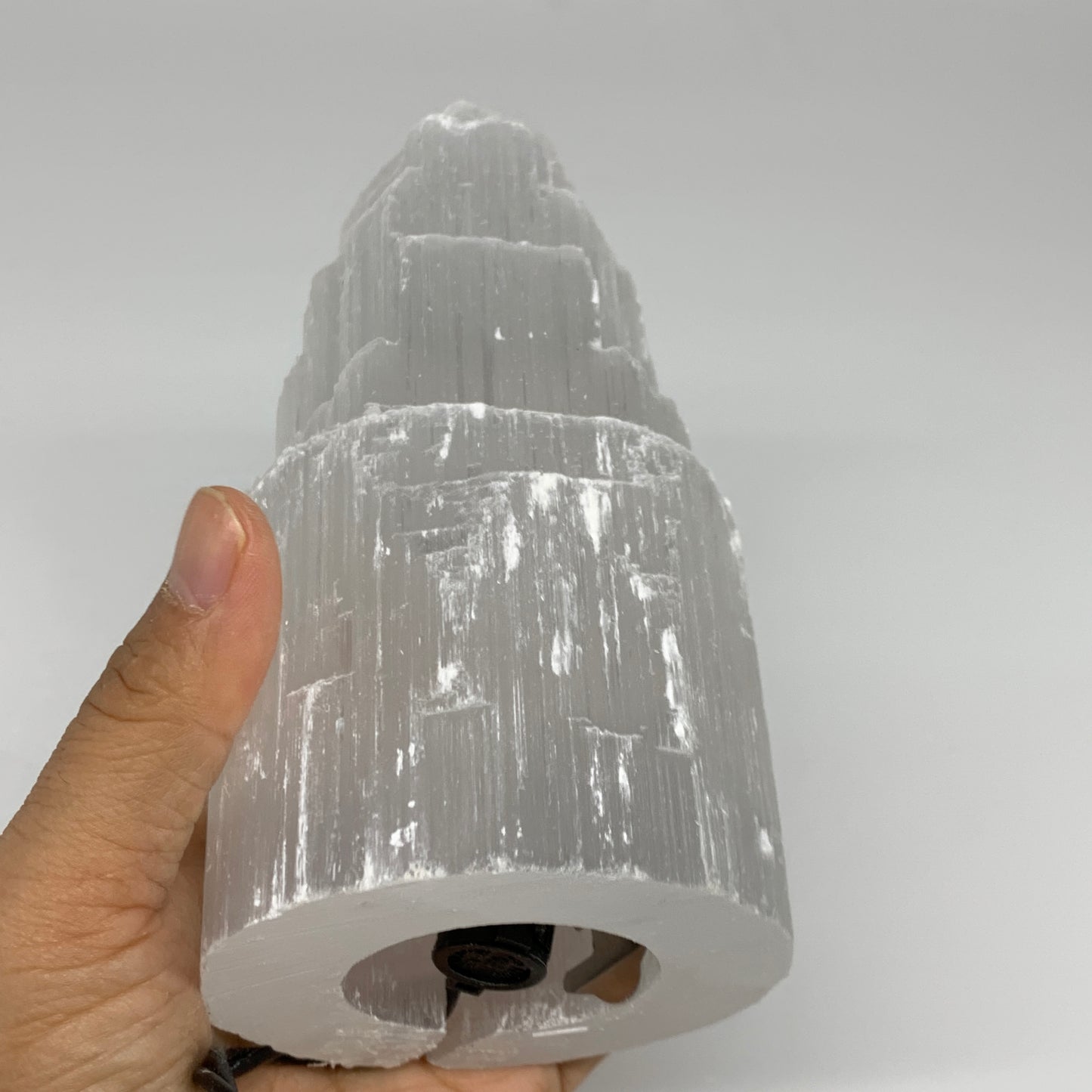 1.9 lbs, 6"x3.1", Raw Rough Selenite (Satin Spar) Lamp Tower, 6ft Chord, B35864