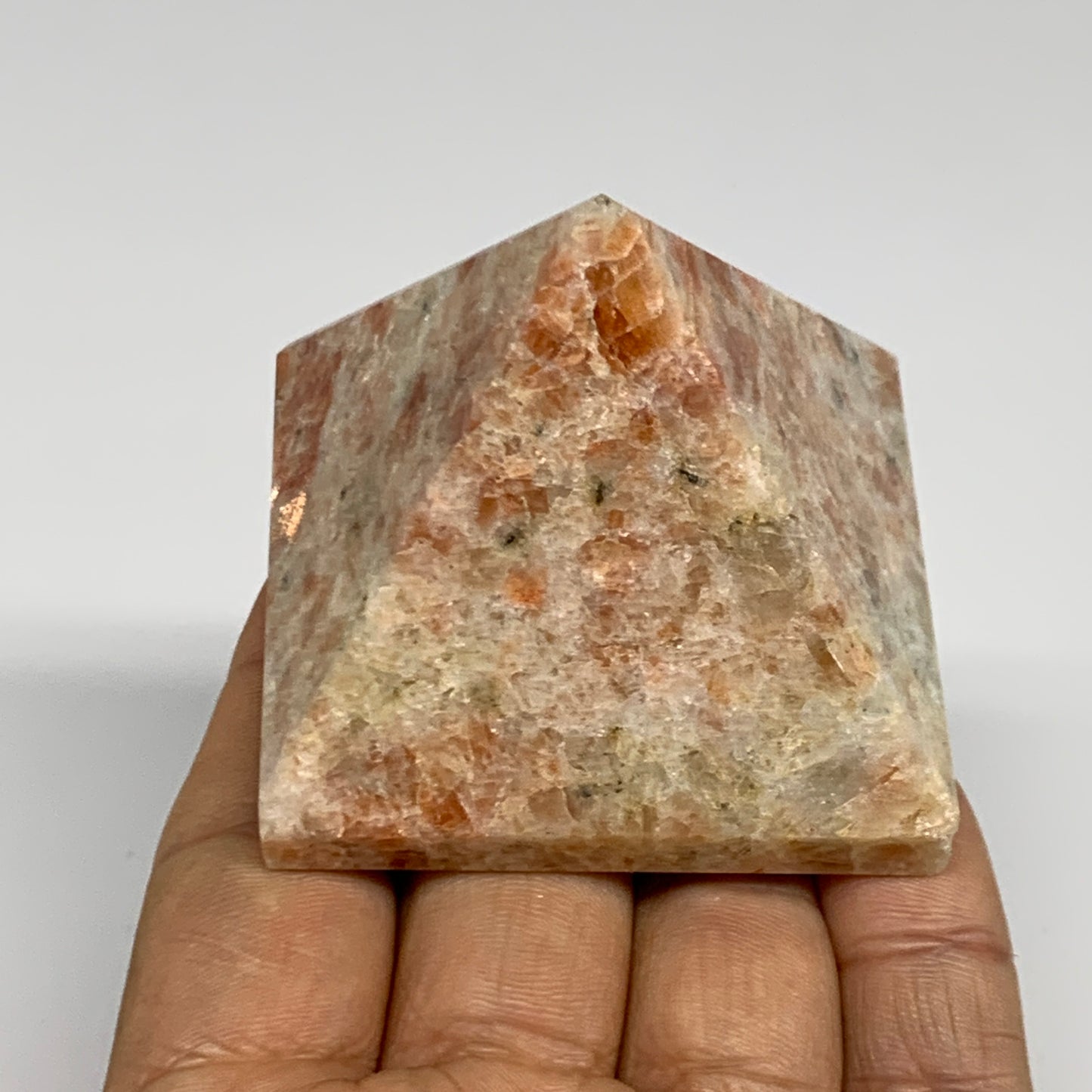 0.36 lbs, 1.9"x2.1"x2.1", Sunstone Pyramid Gemstone, Polished Gemstone, B31781