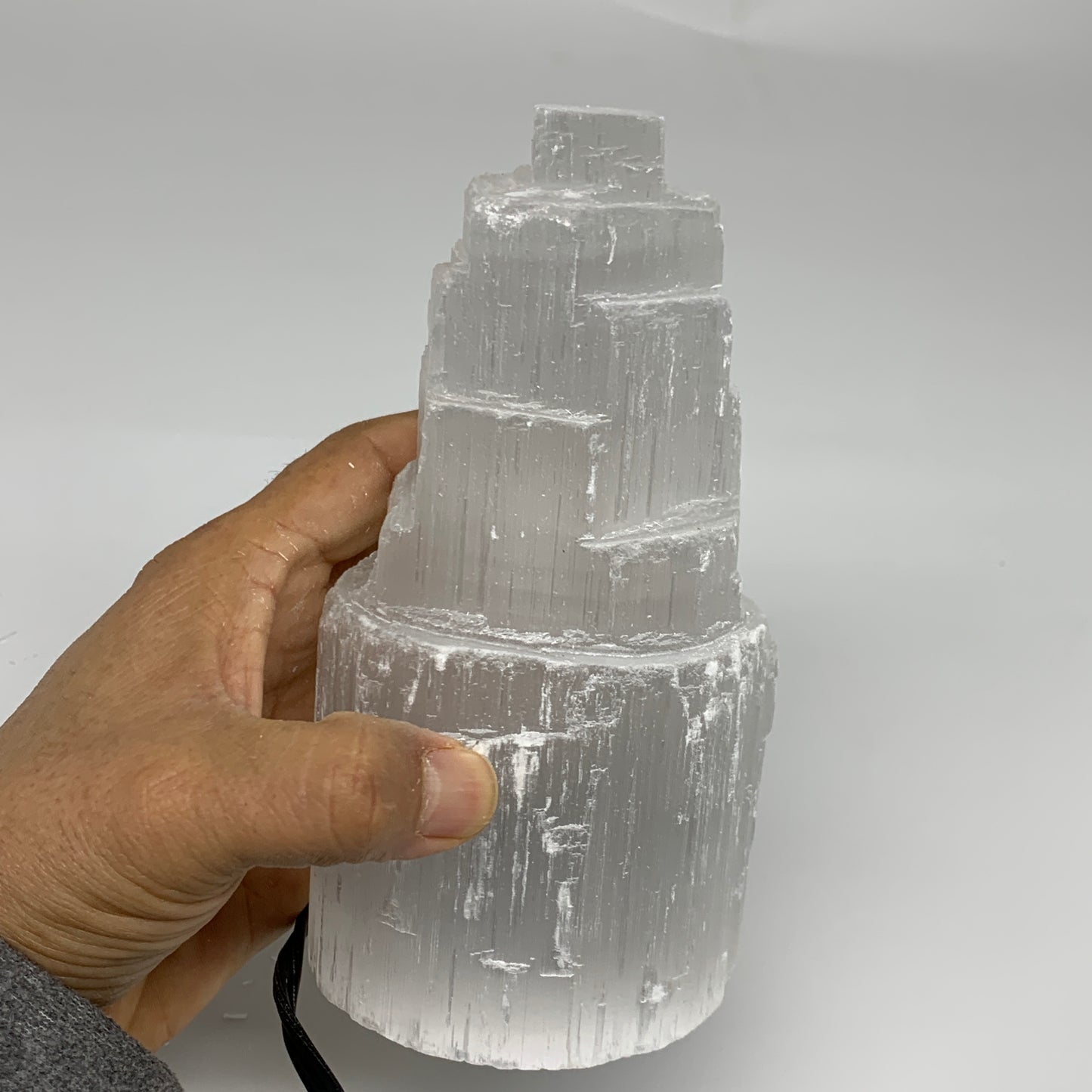 1.9 lbs, 6"x3.1", Raw Rough Selenite (Satin Spar) Lamp Tower, 6ft Chord, B35864