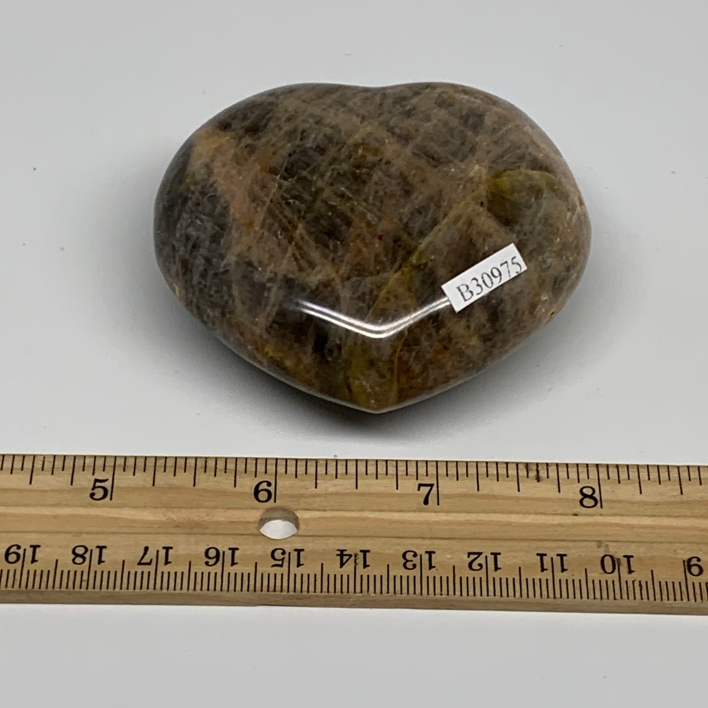 0.46 lbs, 2.5"x2.8"x1.3", Black Moonstone Heart Polished Crystal Home Decor, B30