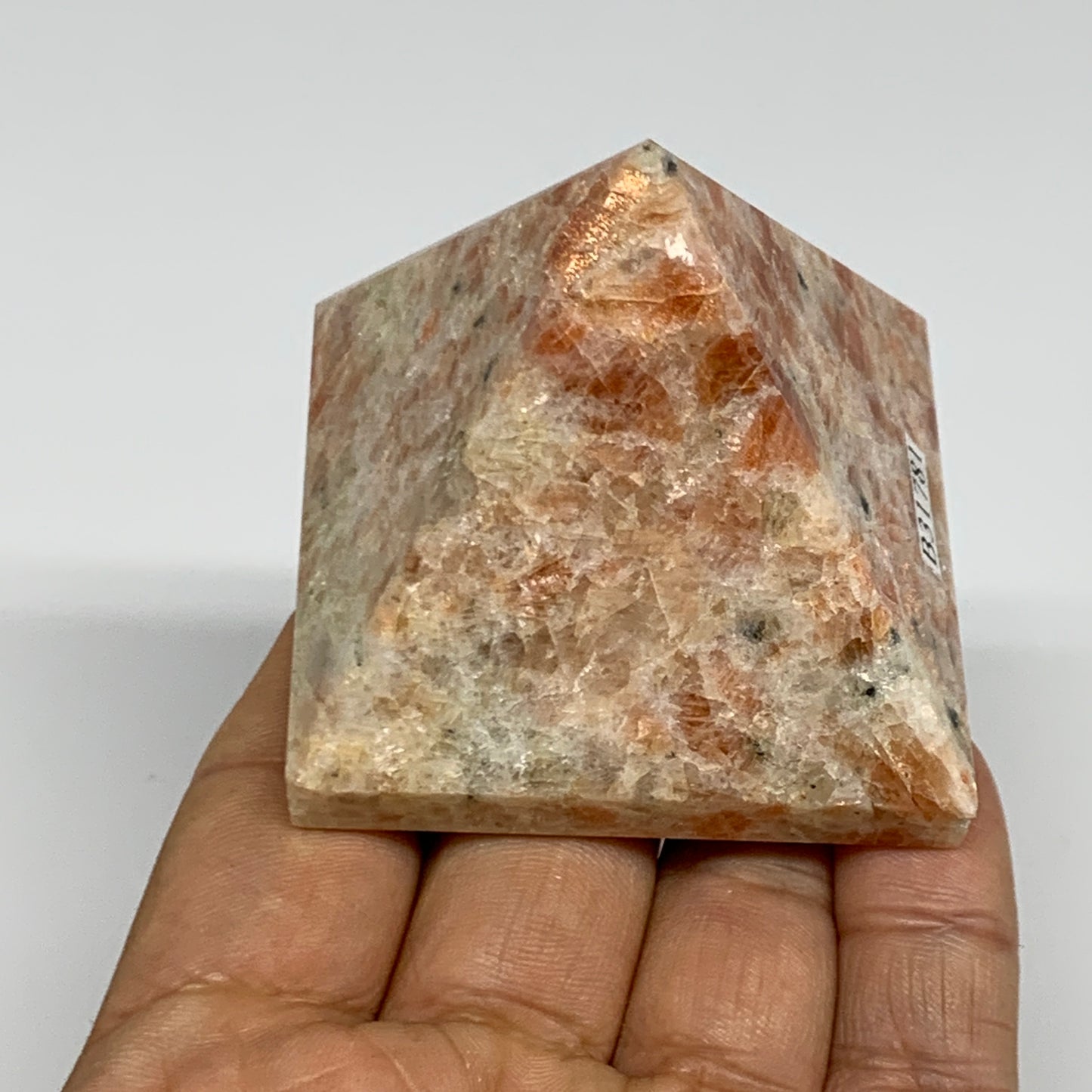 0.36 lbs, 1.9"x2.1"x2.1", Sunstone Pyramid Gemstone, Polished Gemstone, B31781