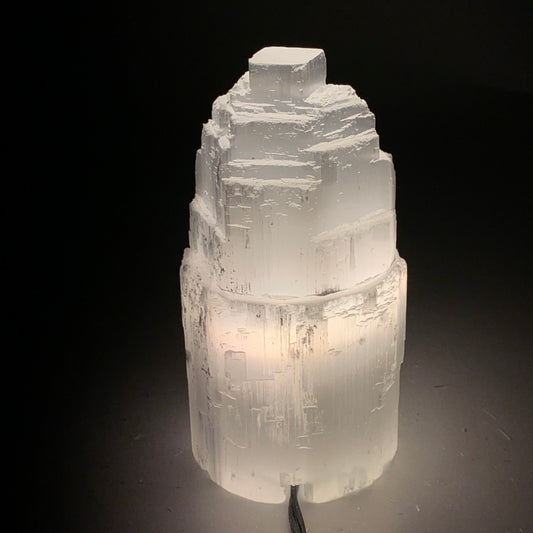 2.3 lbs, 6"x3.1", Raw Rough Selenite (Satin Spar) Lamp Tower, 6ft Chord, B35865