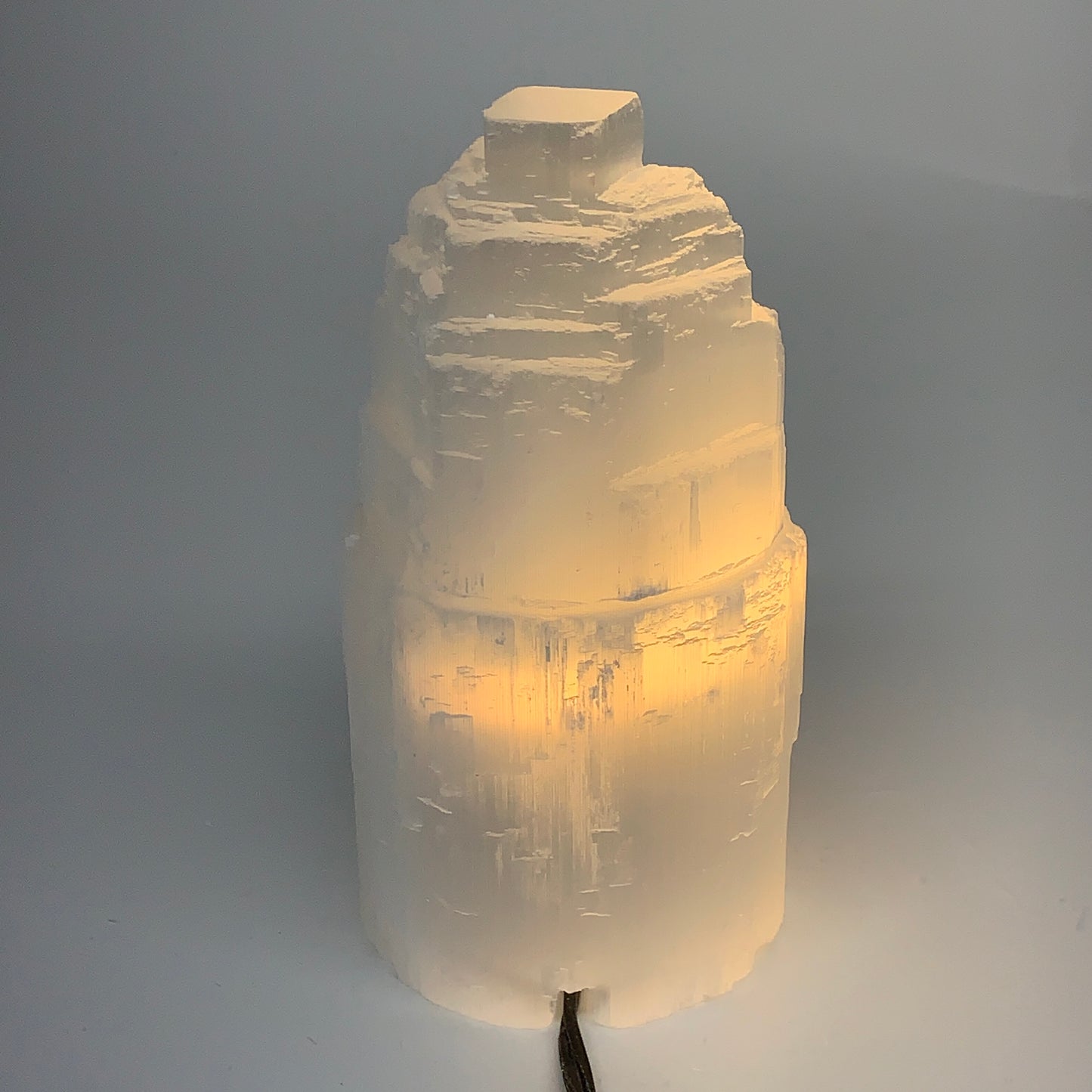 2.3 lbs, 6"x3.1", Raw Rough Selenite (Satin Spar) Lamp Tower, 6ft Chord, B35865