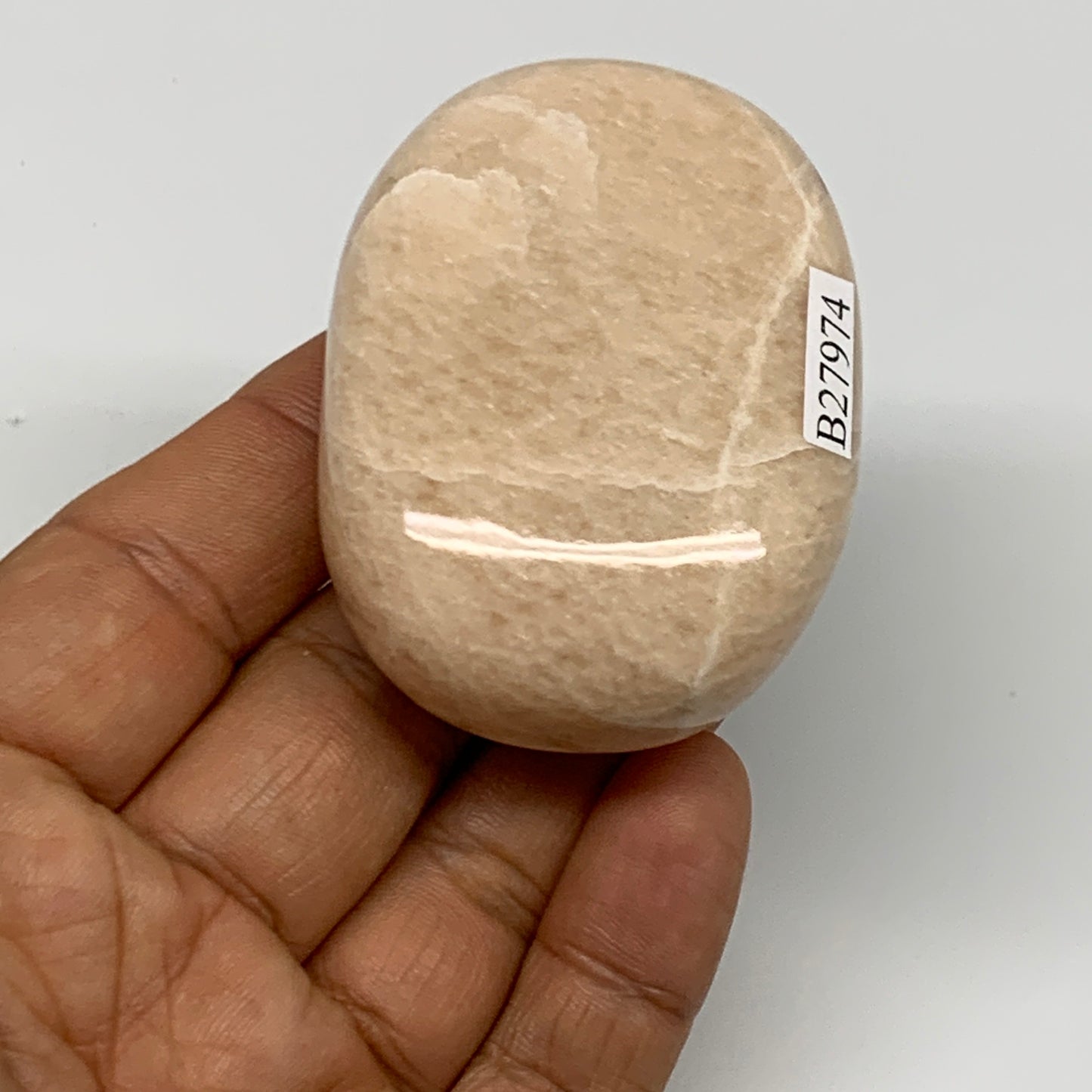 112.5g,2.3"x1.7"x1" Peach Moonstone Crystal Palm-Stone Polished Reiki, B27974