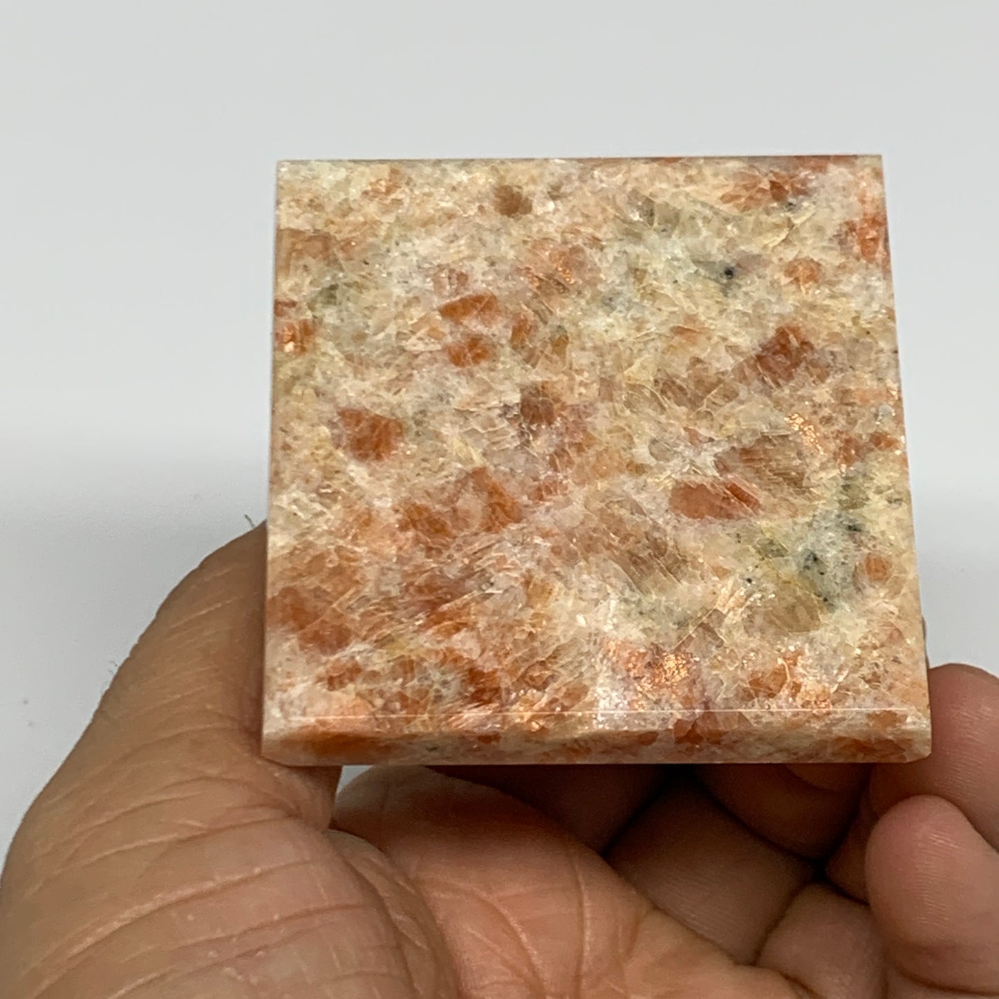 0.36 lbs, 1.9"x2.1"x2.1", Sunstone Pyramid Gemstone, Polished Gemstone, B31781