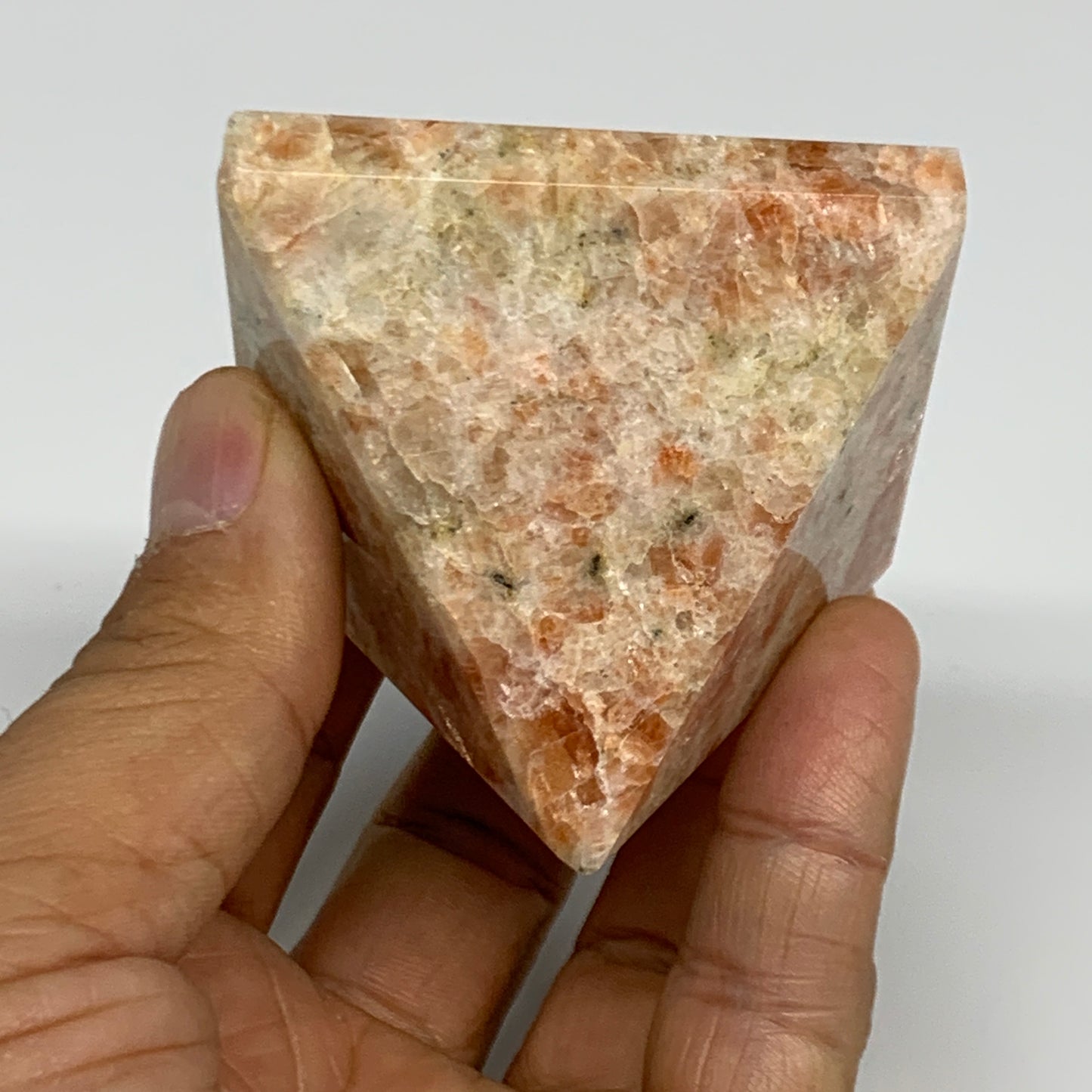 0.36 lbs, 1.9"x2.1"x2.1", Sunstone Pyramid Gemstone, Polished Gemstone, B31781