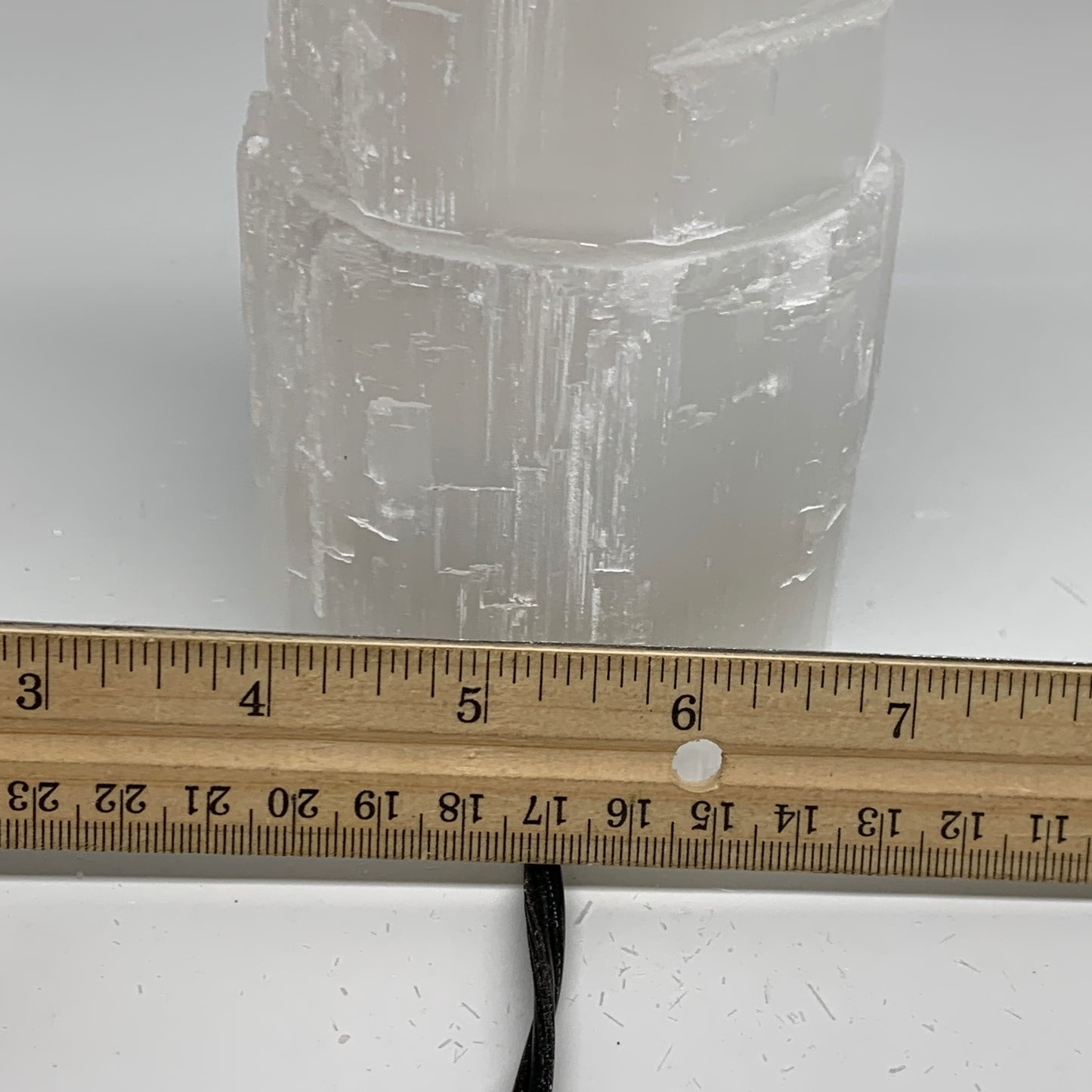 2.3 lbs, 6"x3.1", Raw Rough Selenite (Satin Spar) Lamp Tower, 6ft Chord, B35865